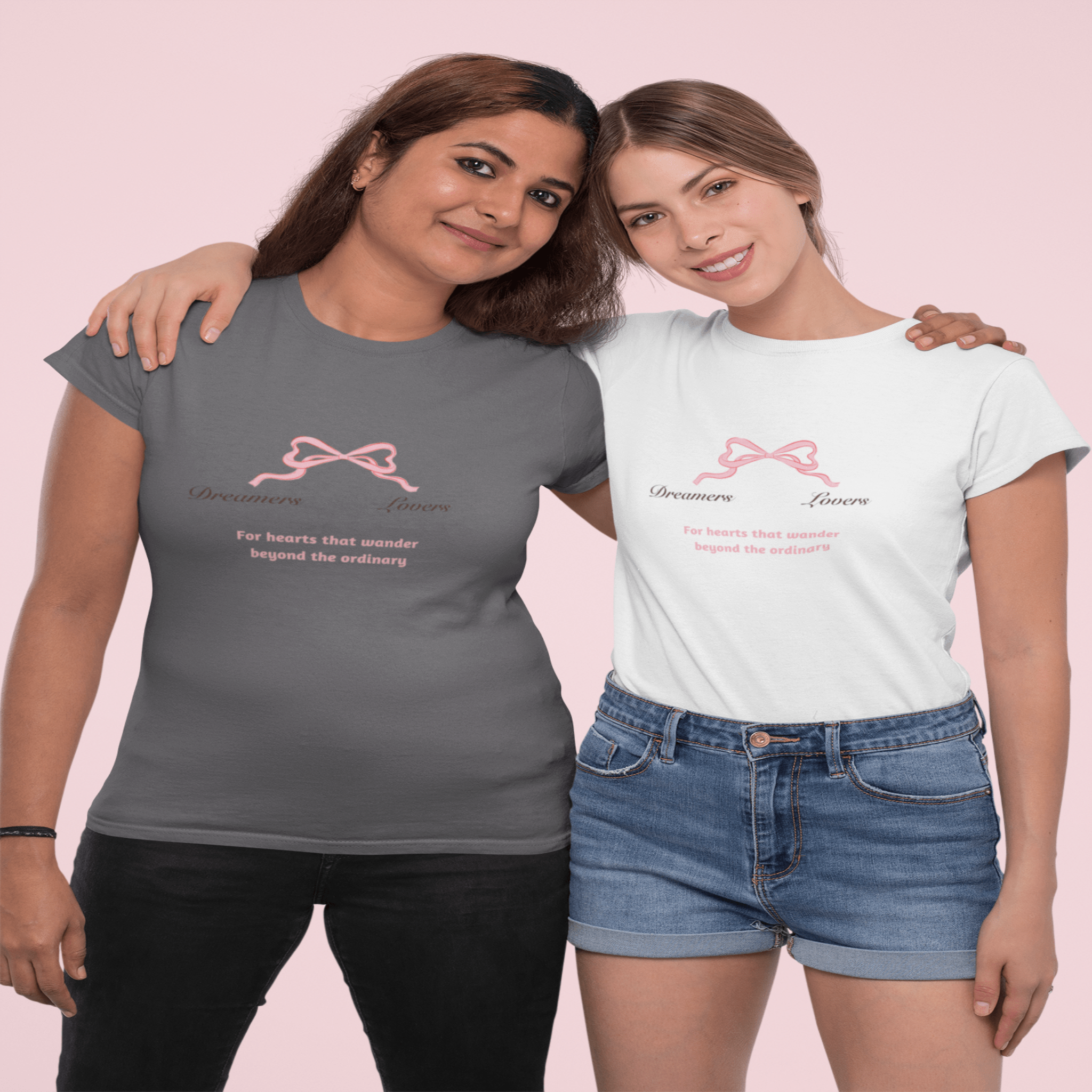 Front view of “A Heart That Wanders Beyond the Ordinary” T-shirt with romantic dreamer graphic