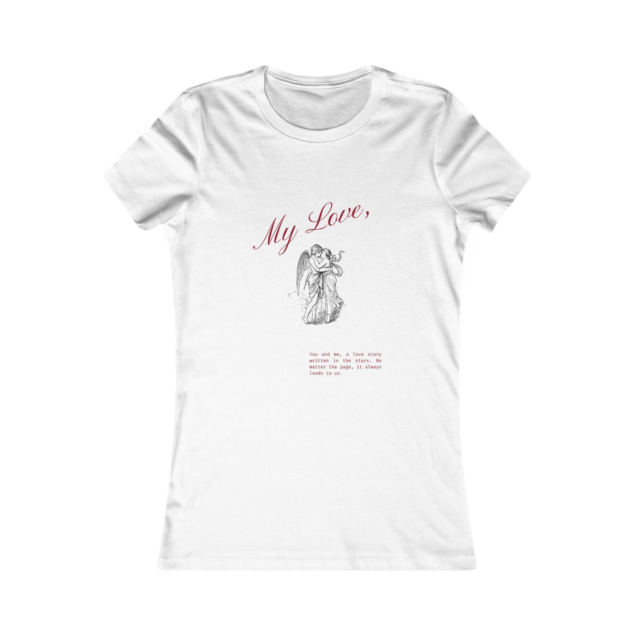 Women's Love Story Graphic White T- Shirt with heartfelt illustration