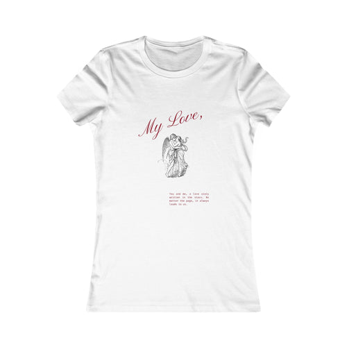 Women's Love Story Graphic White T- Shirt with heartfelt illustration