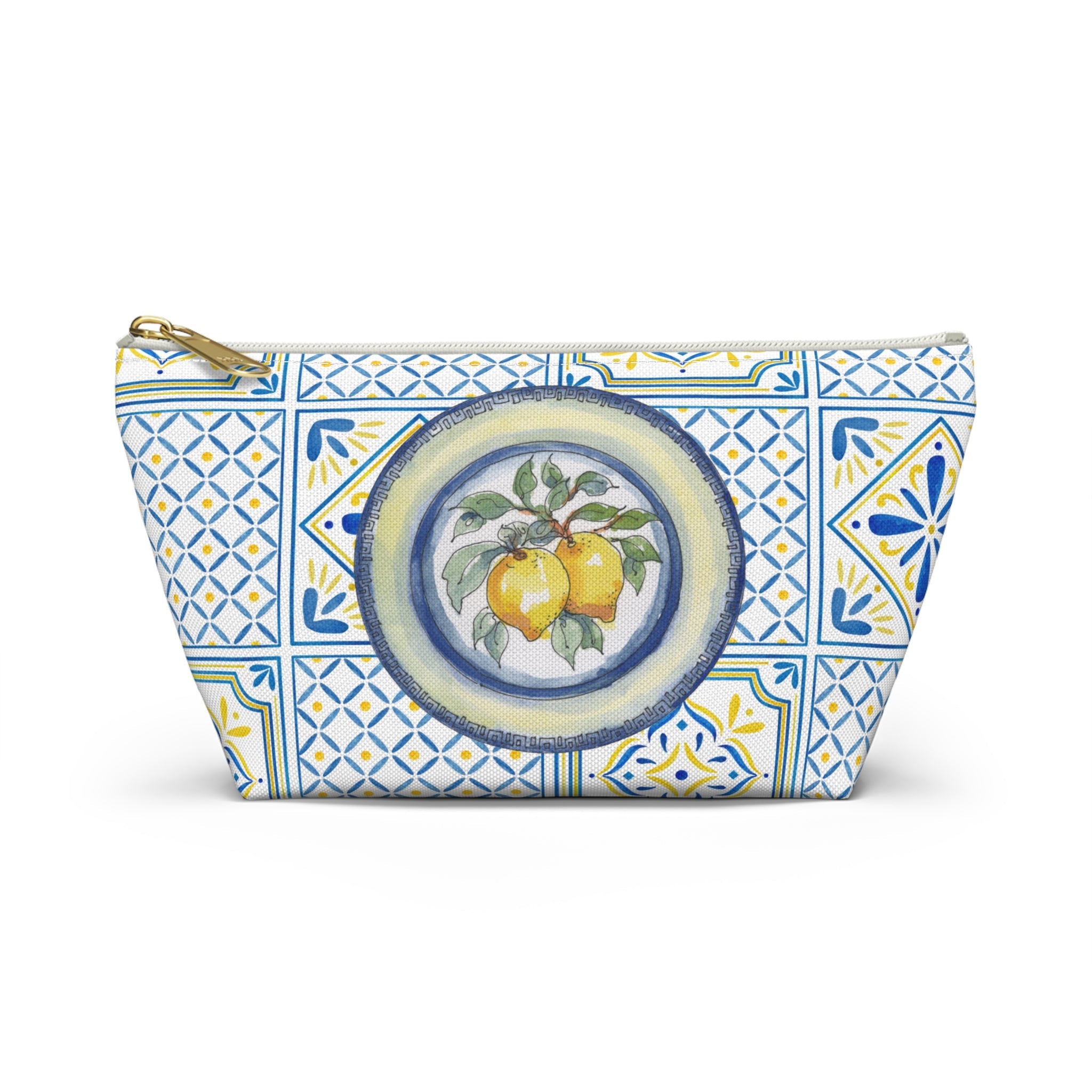 Summer aesthetic cosmetic bag with Italian tile pattern