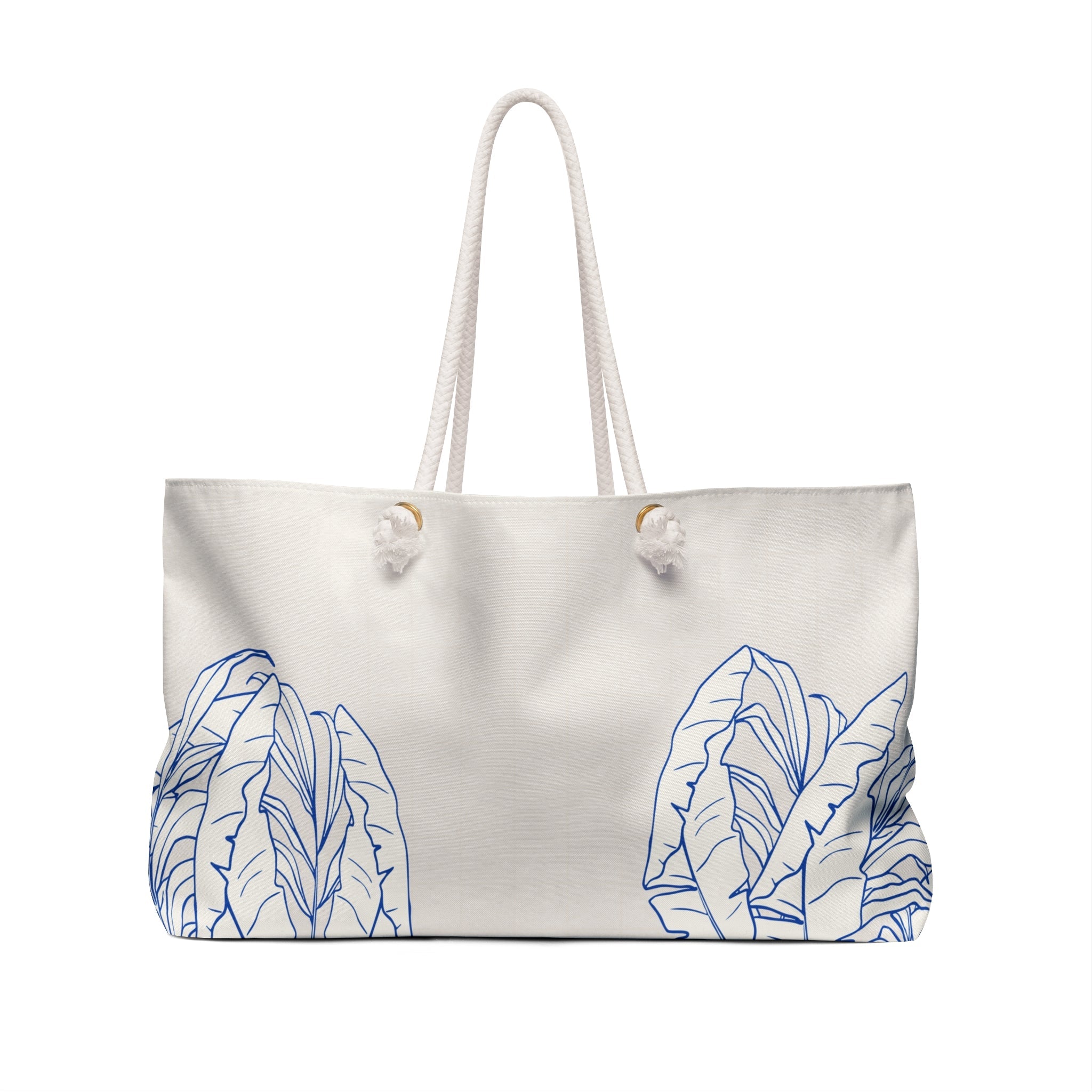 Minimalist canvas tote bag with blue botanical line illustration