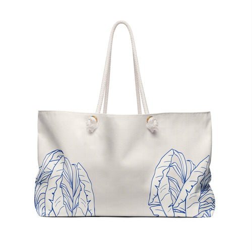 Minimalist canvas tote bag with blue botanical line illustration