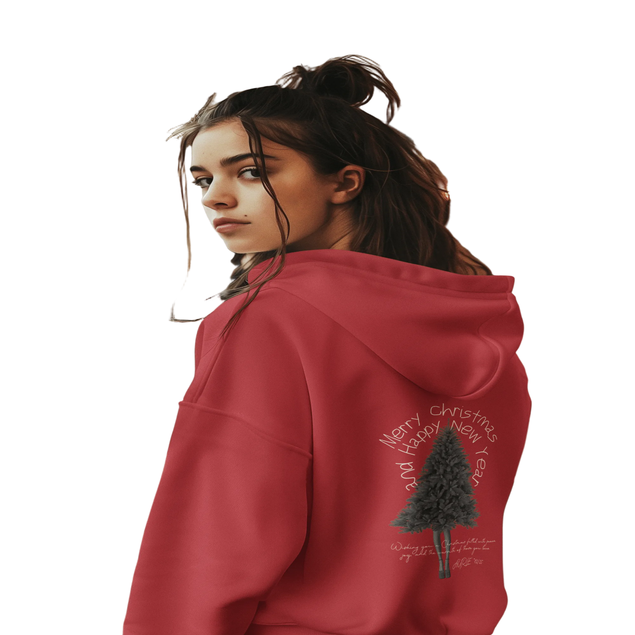 Merry Christmas and Happy New Year unisex heavy blend hoodie with a large Christmas tree graphic and white lettering on the back, available in five color options Merry Christmas and Happy New Year unisex heavy blend hoodie featuring a Rudolph illustration and white lettering on the front