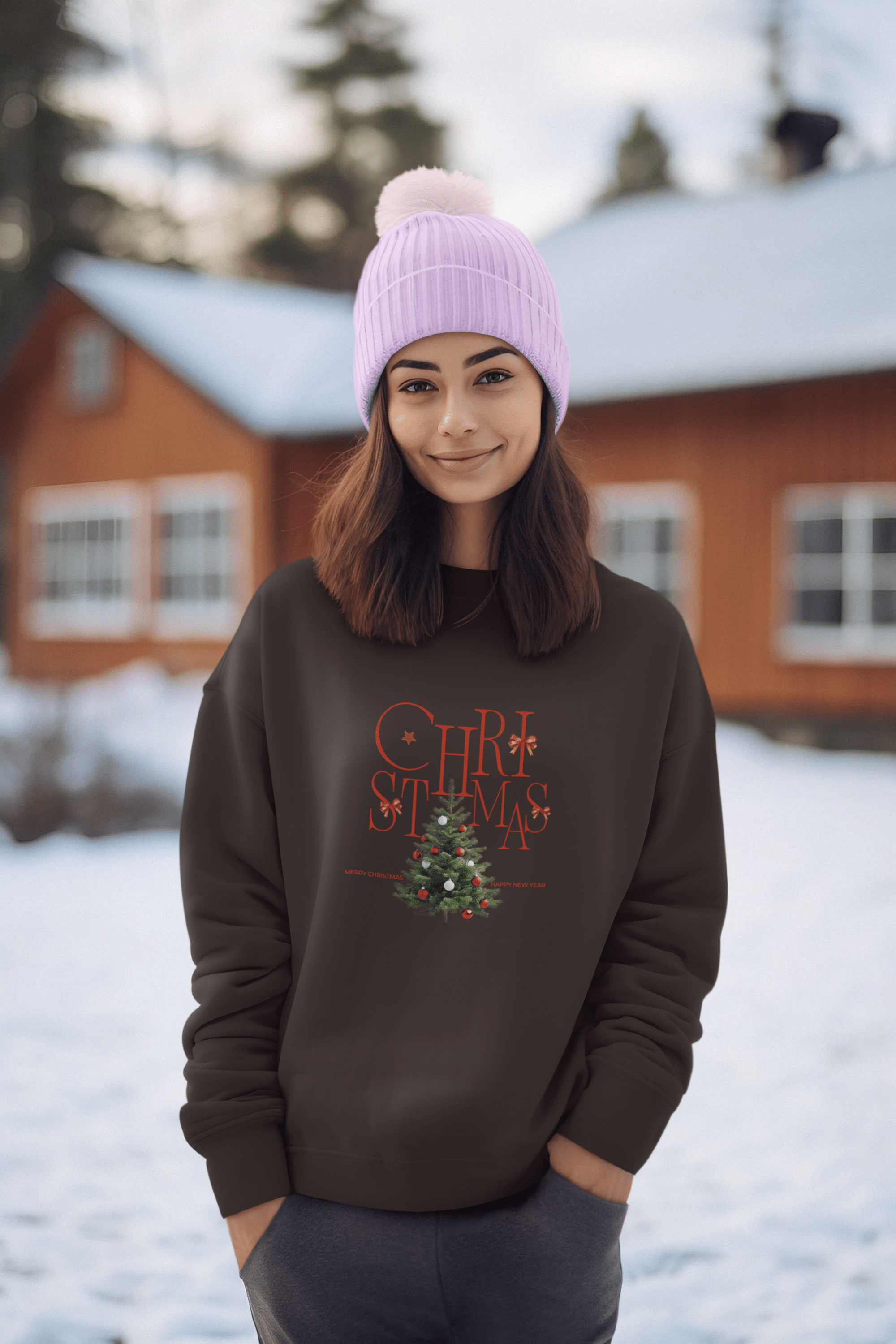 Christmas tree graphic crewneck sweatshirt for casual wear