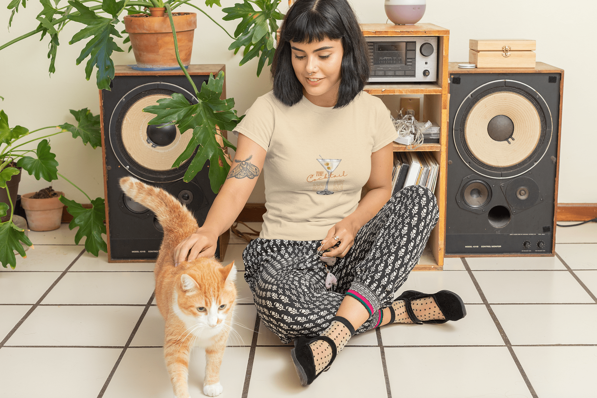 cocktails at sunset graphic  soft cream t-shirt with a soft cotton texture 