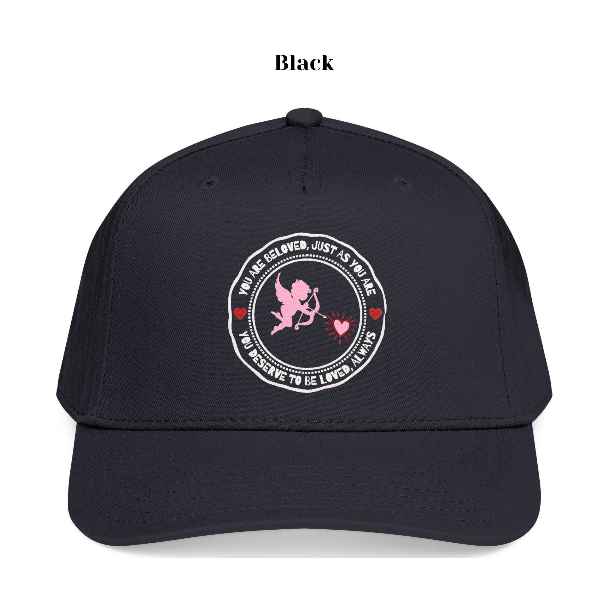 You're beloved with cupid graphic black hat for casual wear