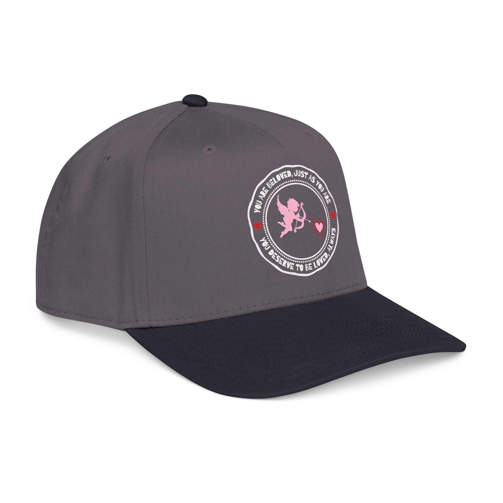 Soft polyester-cotton blend trucker hat in multiple colors with “You Are Beloved, Just As You Are” text