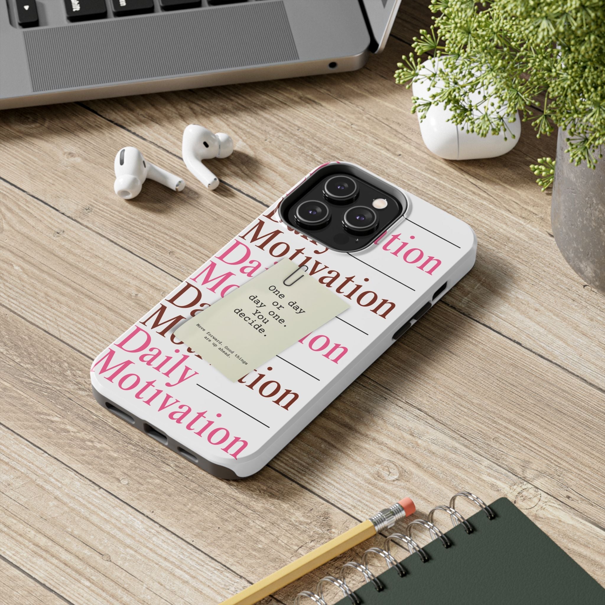 Pink and brown typography motivational phone case