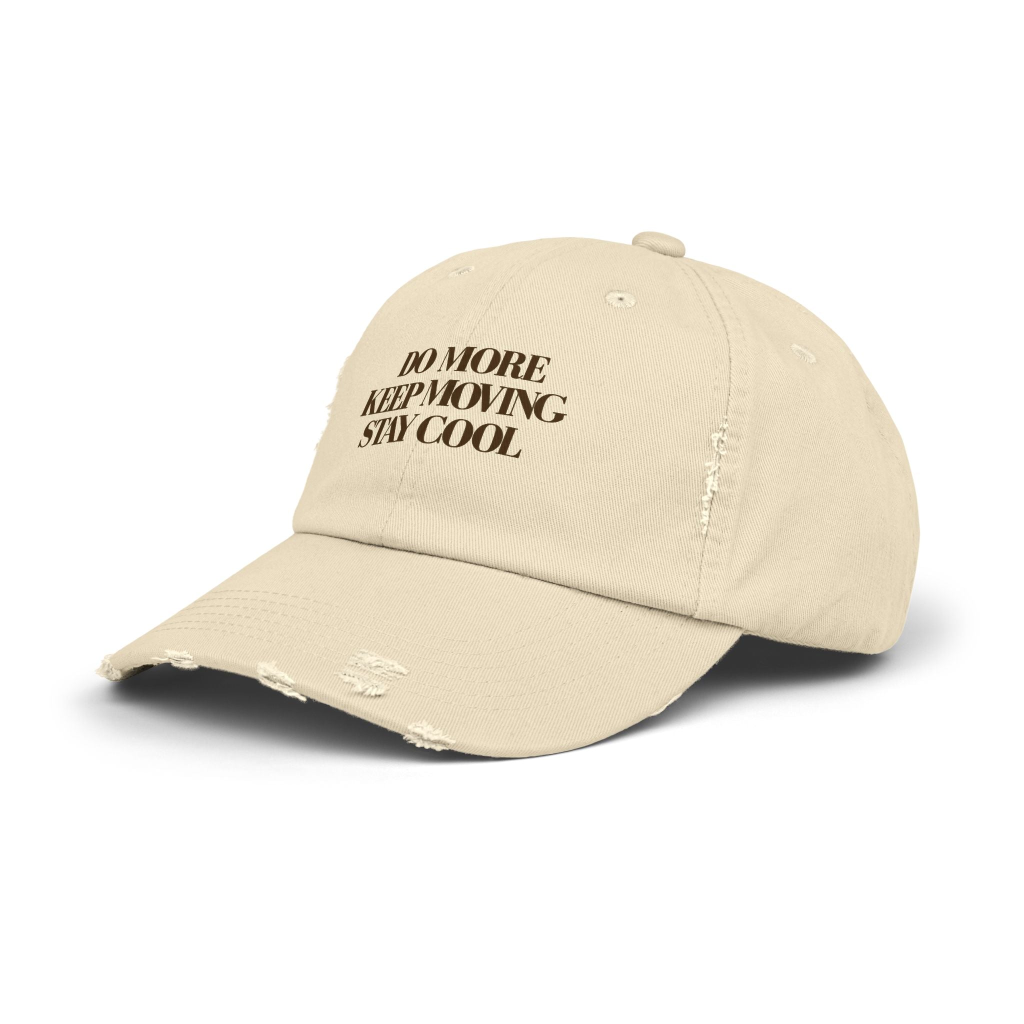 “Stone color distressed dad hat made from 100% cotton”