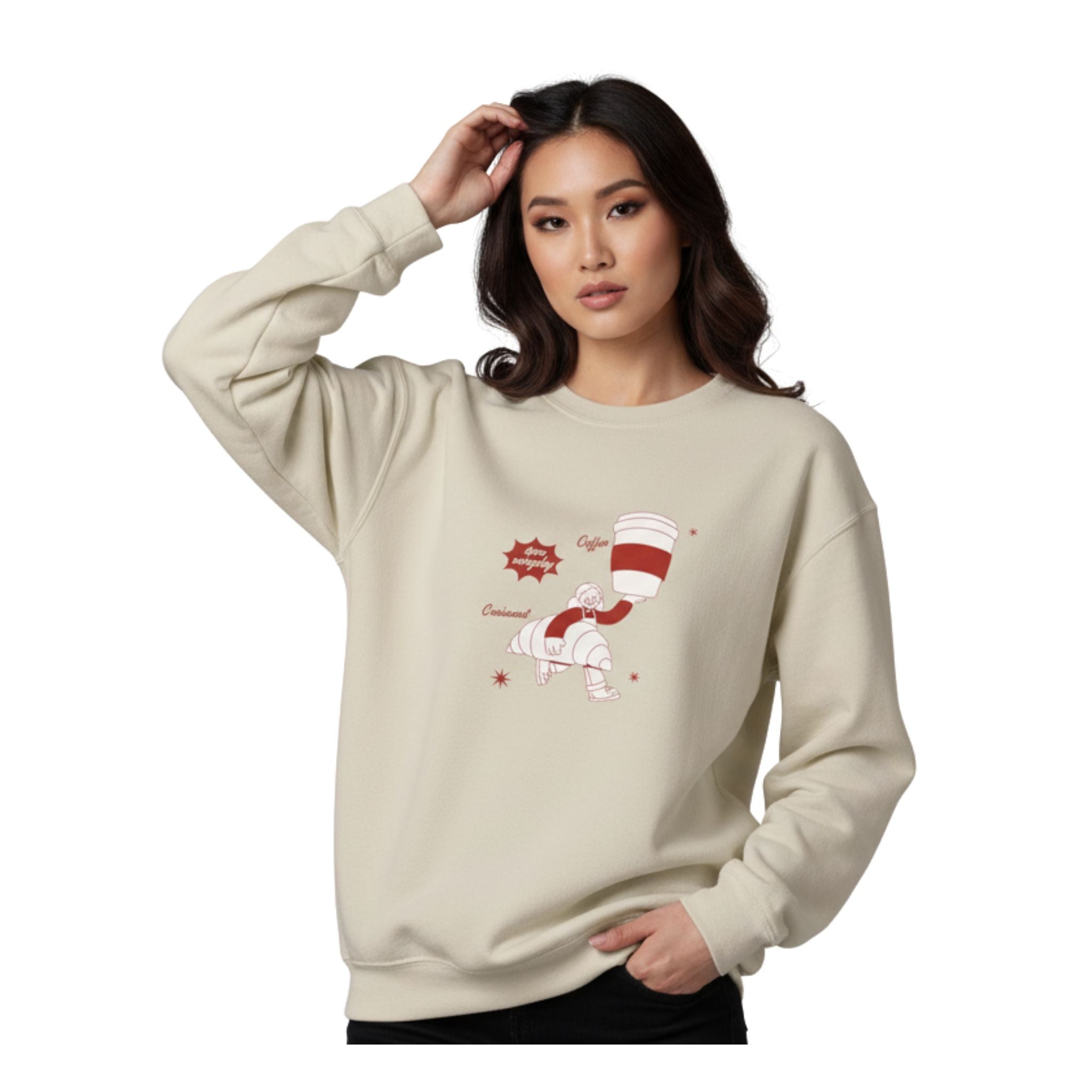 Coffee and croissant graphic sweatshirt cozy everyday crewneck