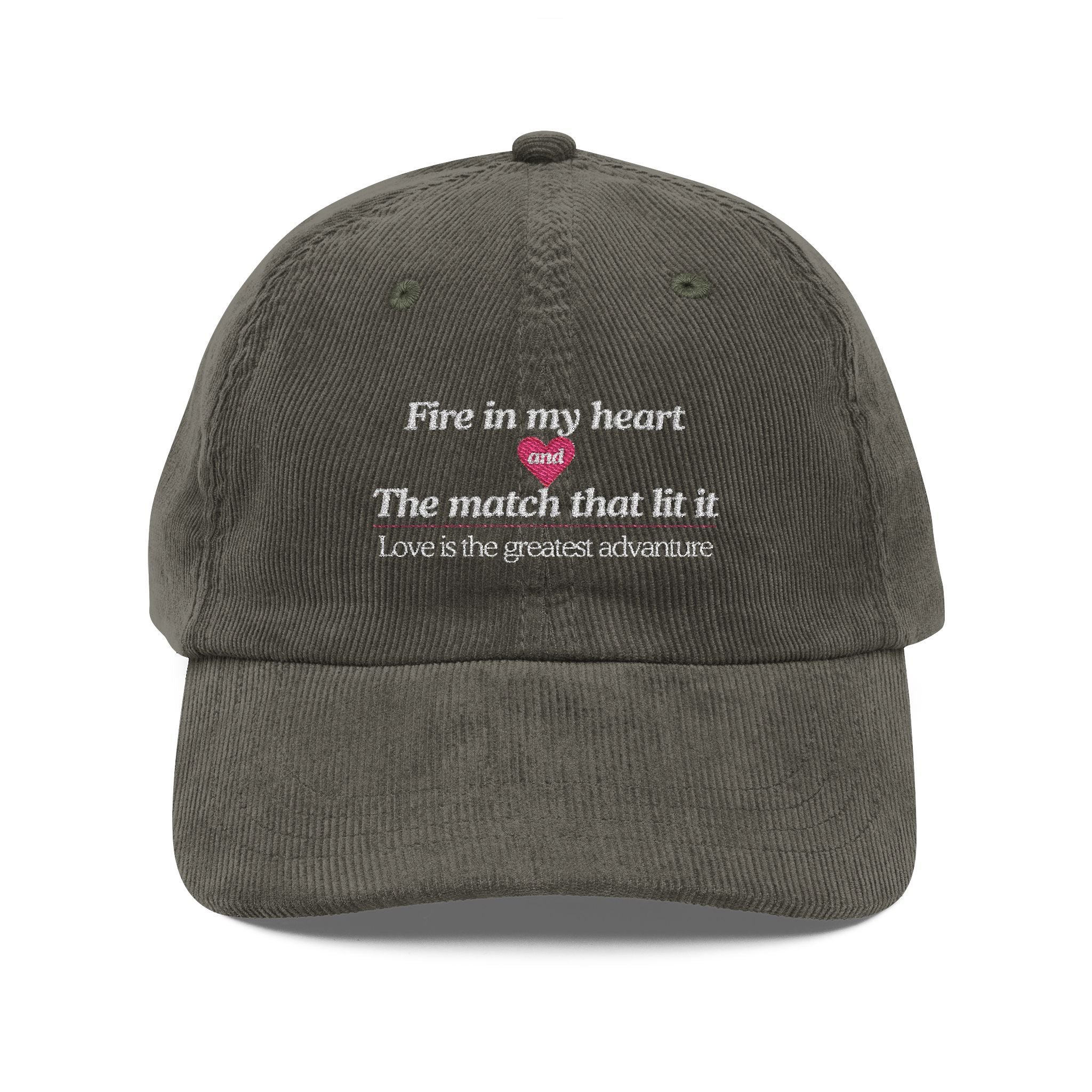 Romantic quote embroidered corduroy cap with soft cotton texture for casual wear