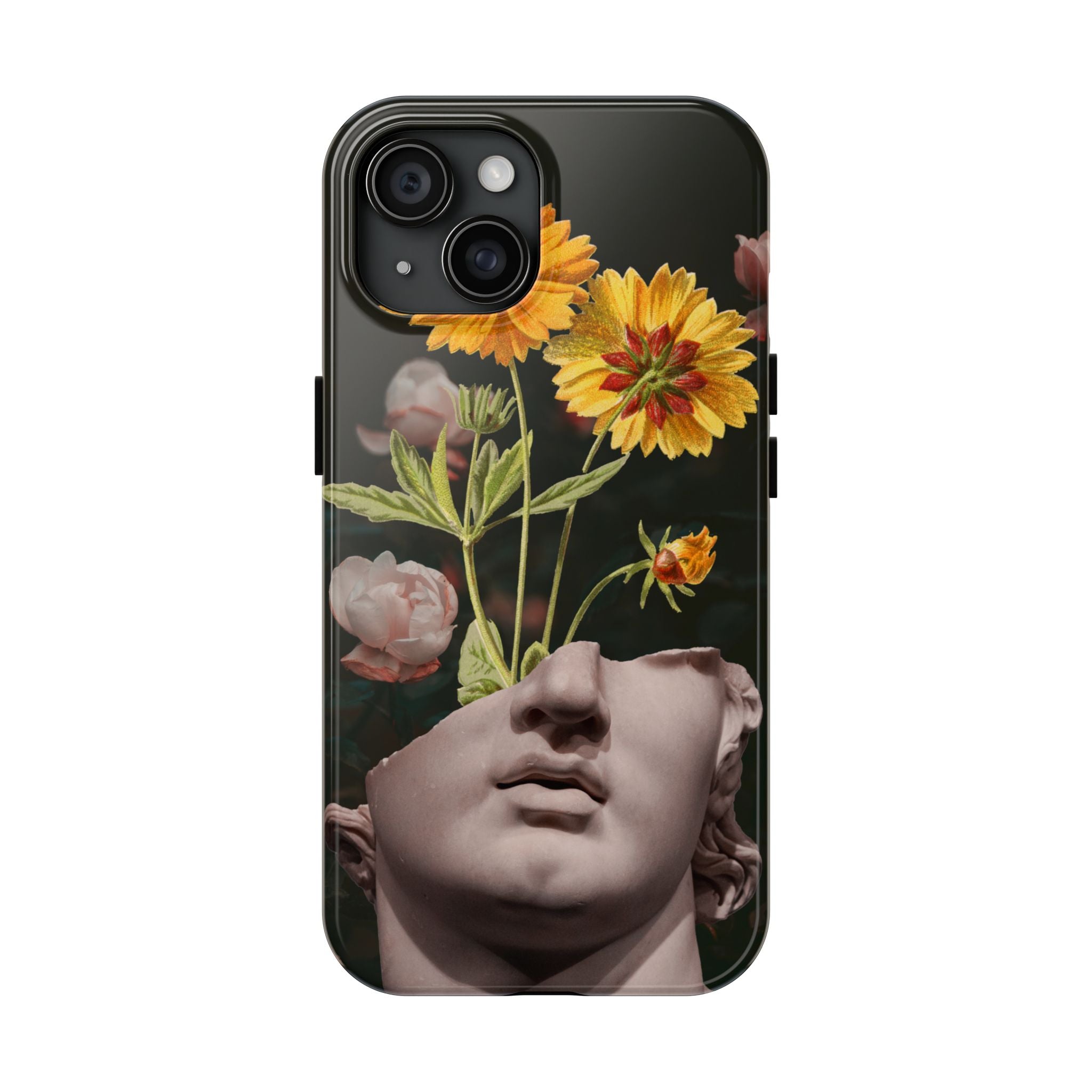 Floral statue aesthetic iPhone case with vintage art collage design