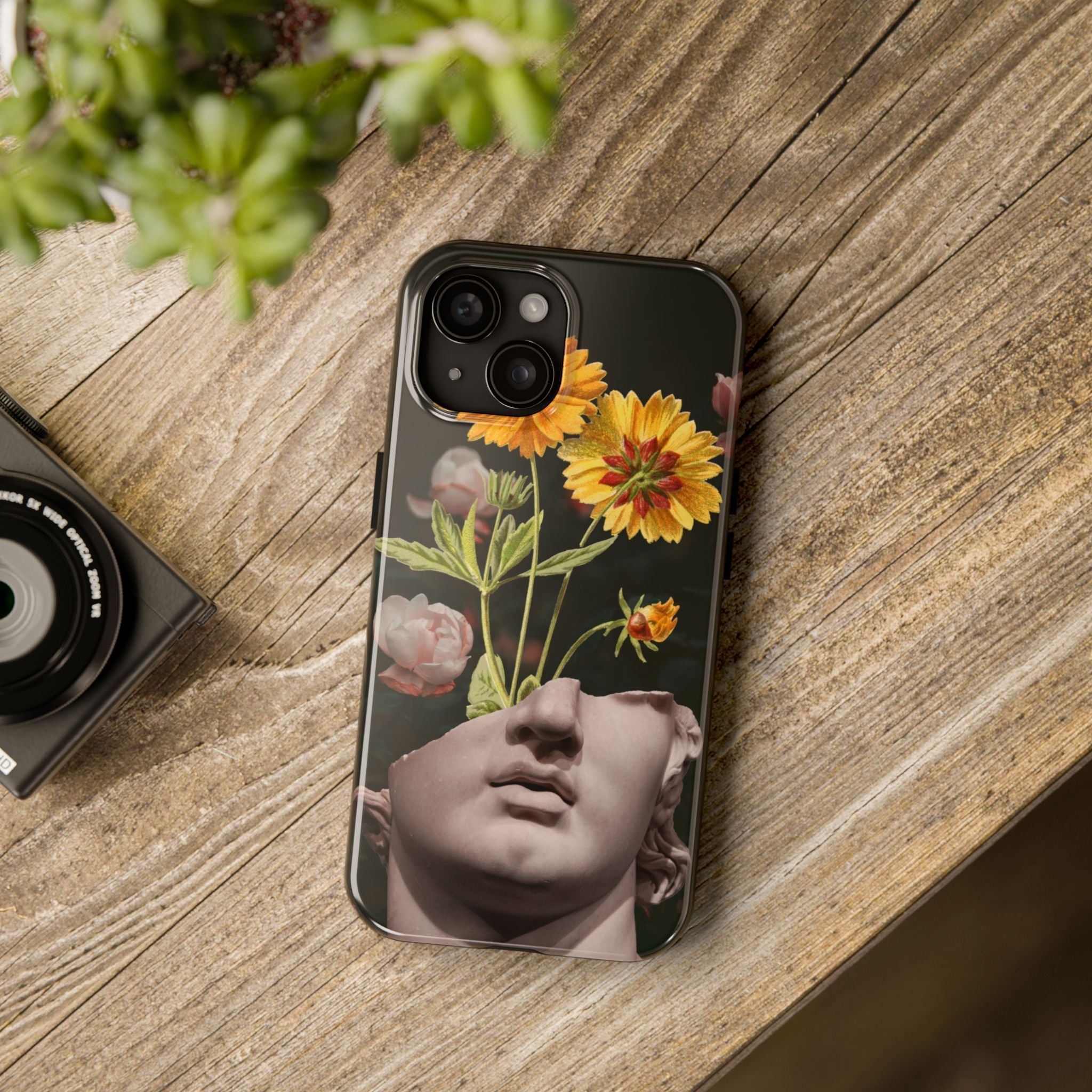 Dark aesthetic iPhone case with classical art print
