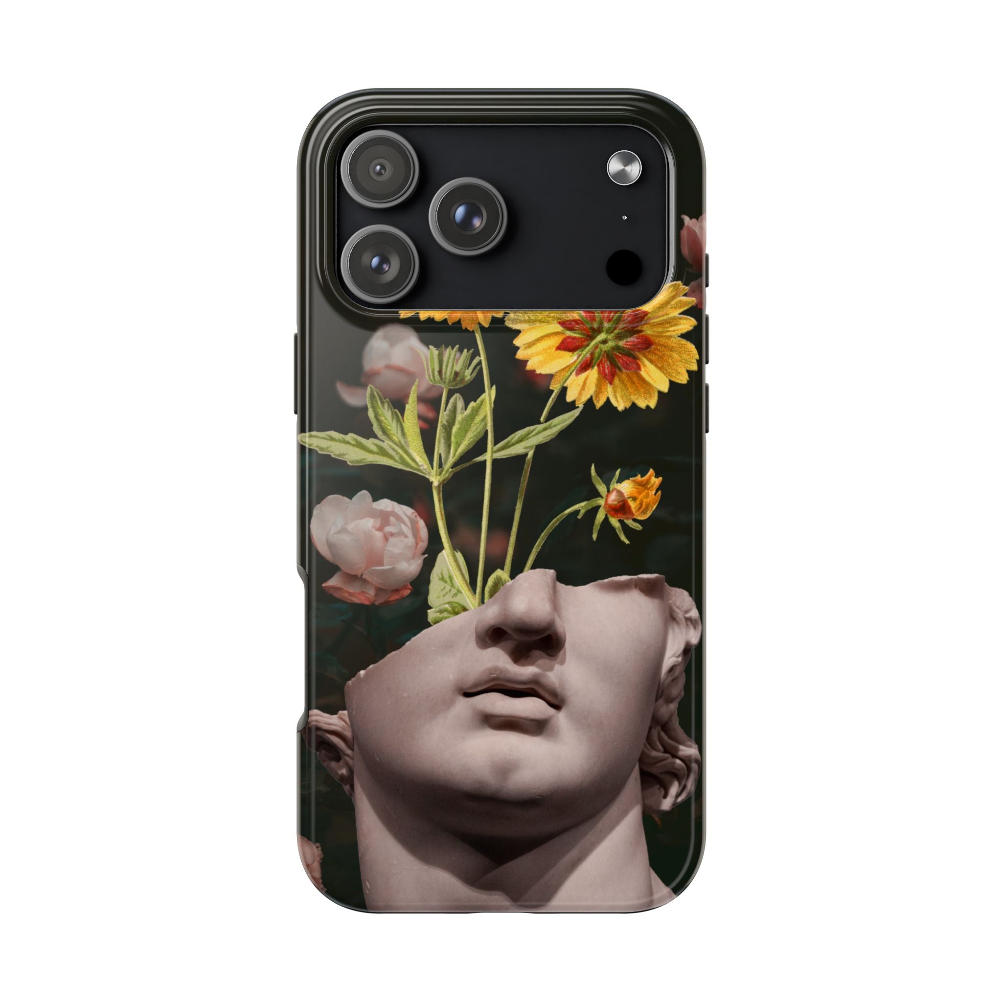 Museum-inspired art phone case for iPhone and Romantic floral statue collage phone cover