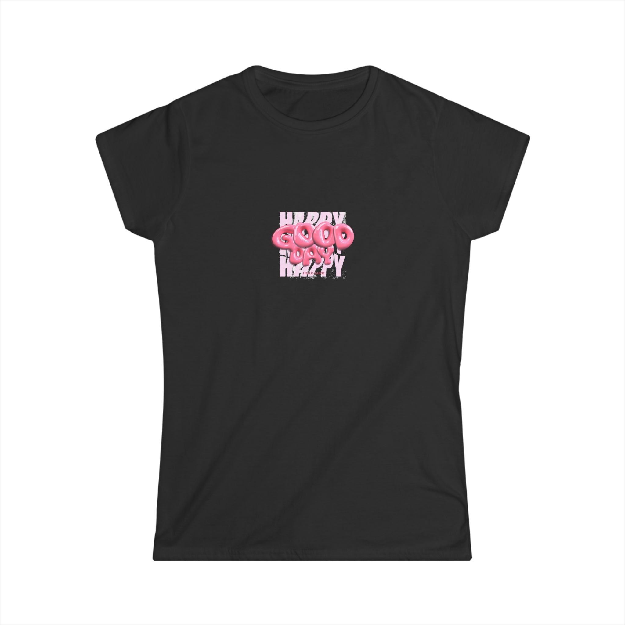 Bright and soft black tee in pink, Heather, and Sport Grey with fun, positive vibes graphic
