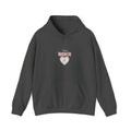 Unisex Valentine Day wine glass dark heather Hoodie featuring 'Loved' heart wine glass illustration 