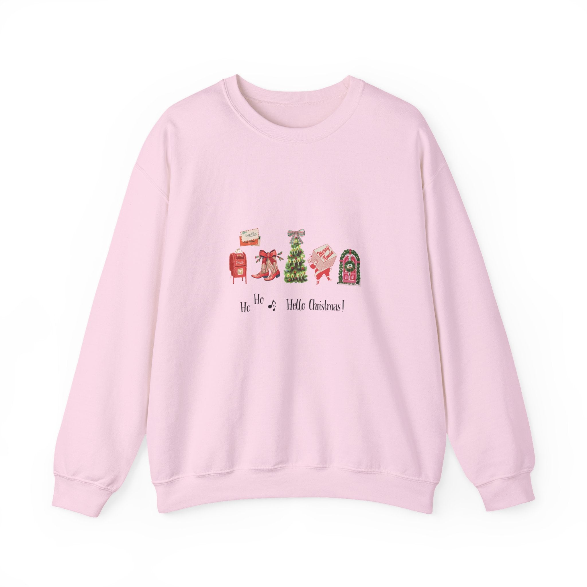 Hello Christmas cozy holiday pink crewneck sweatshirt