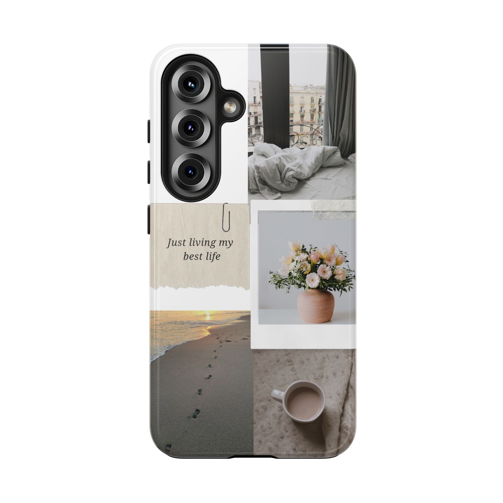 Neutral tone scrapbook style phone case design