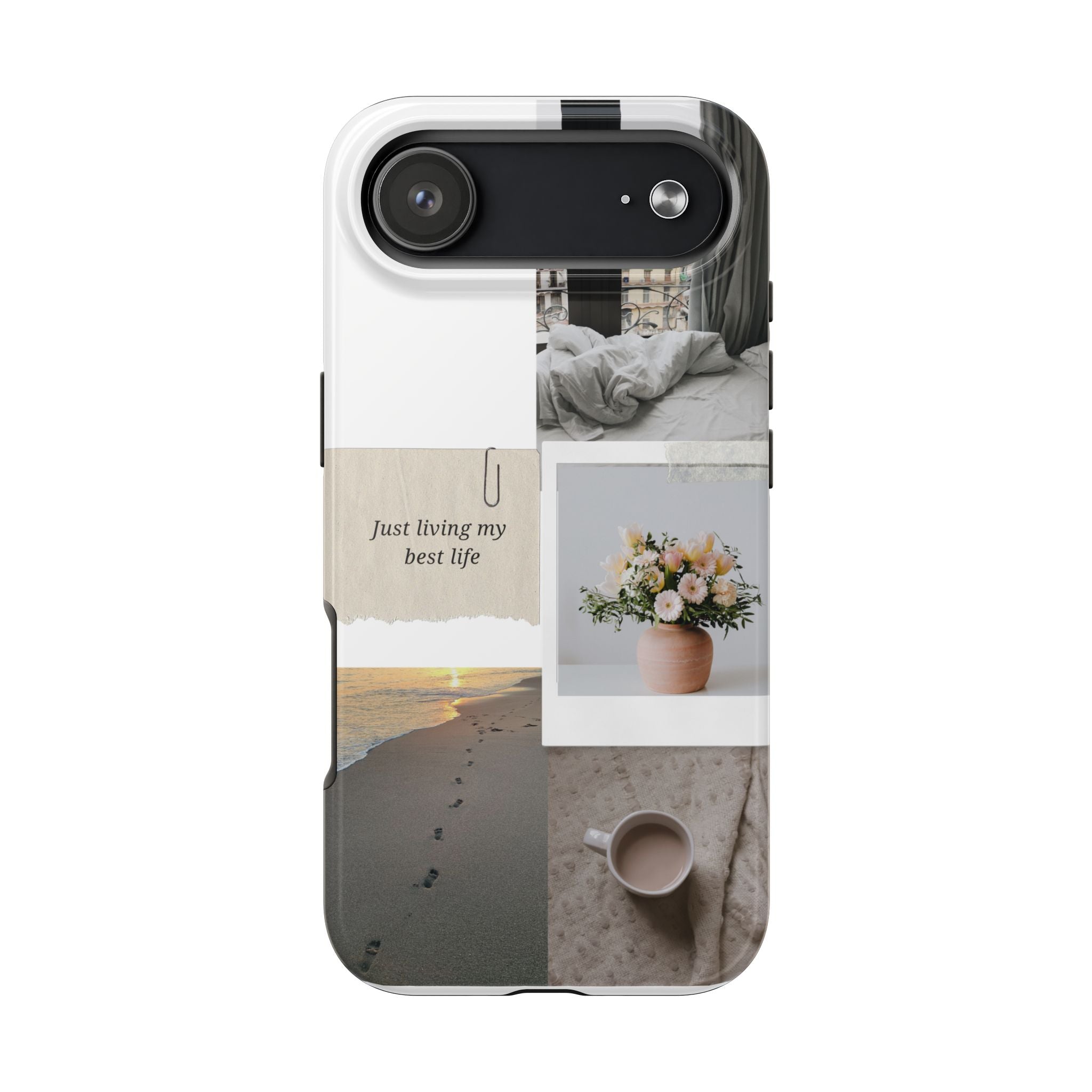 Cozy aesthetic phone case with coffee and bedroom view