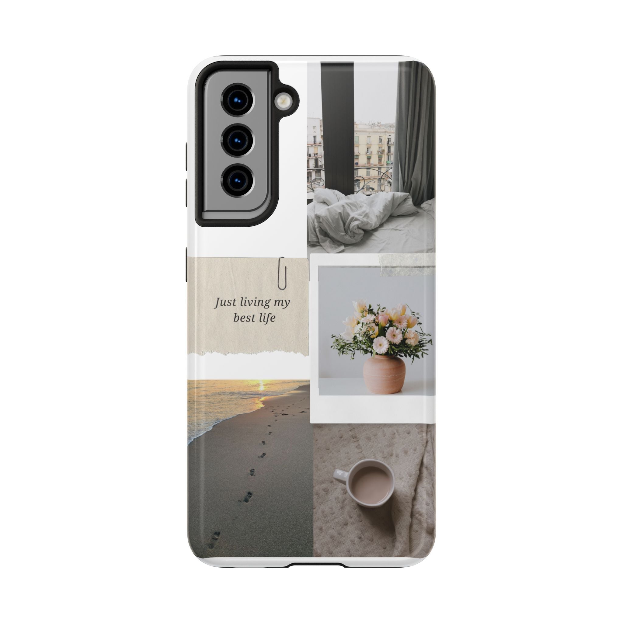 Aesthetic collage phone case with sunset beach and flowers