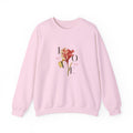 "Love In Bloom Floral light pink Sweatshirt for women, 50/50 cotton-poly blend, front view with minimalist pressed flower design