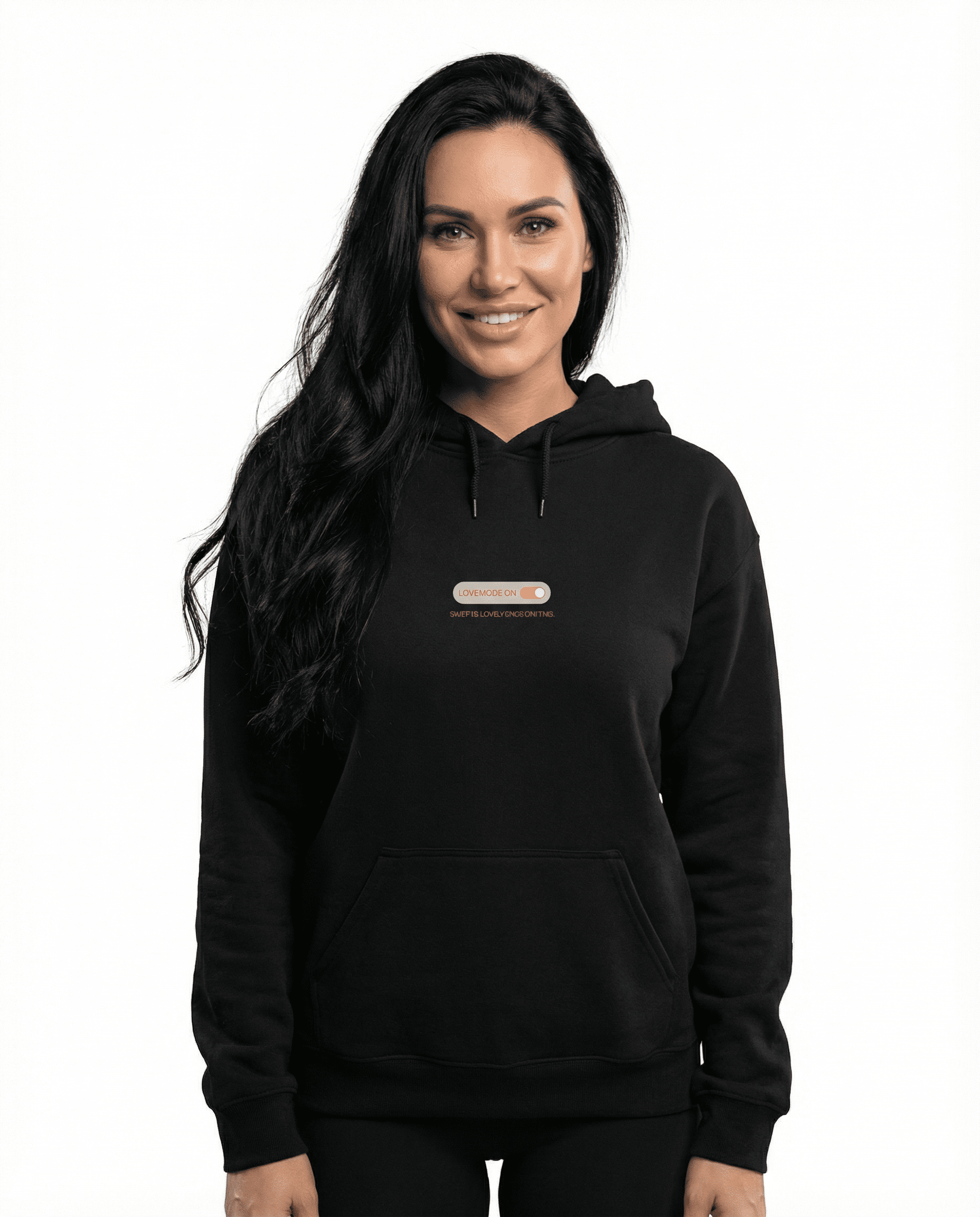 Front view of love mode on unisex retro black hoodie with vintage inspired print