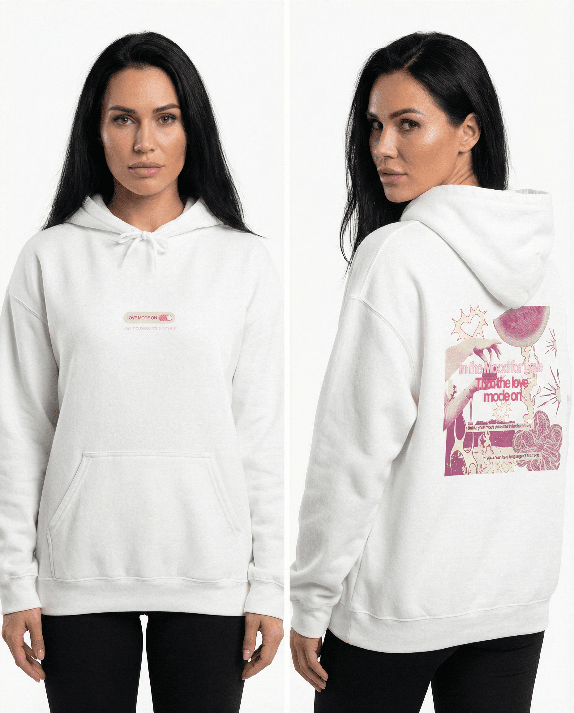 women's love mode on hoodie with retro and vintage inspired print for valentine