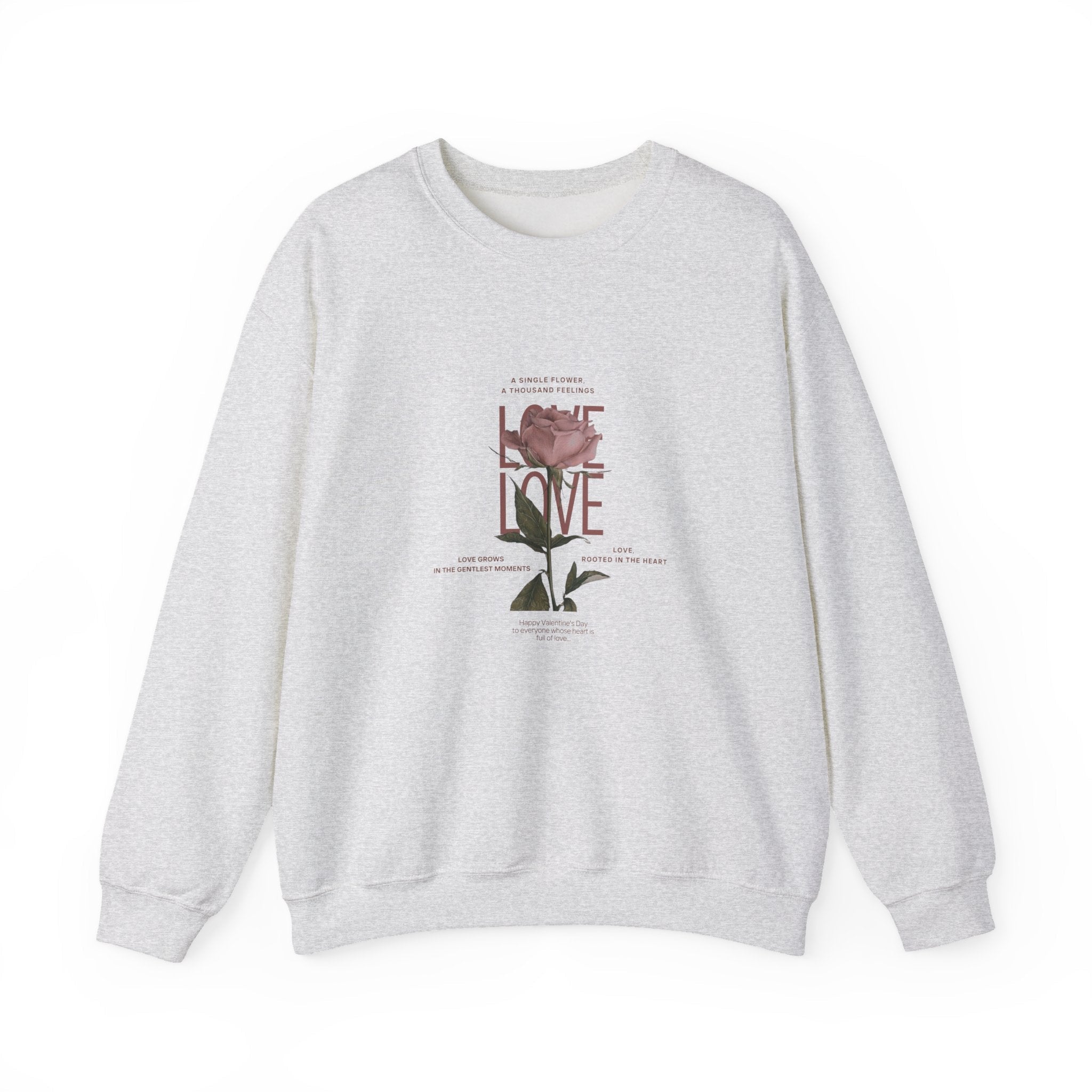 Love Single Rose graphic ash sweatshirt with Love lettering on chest 