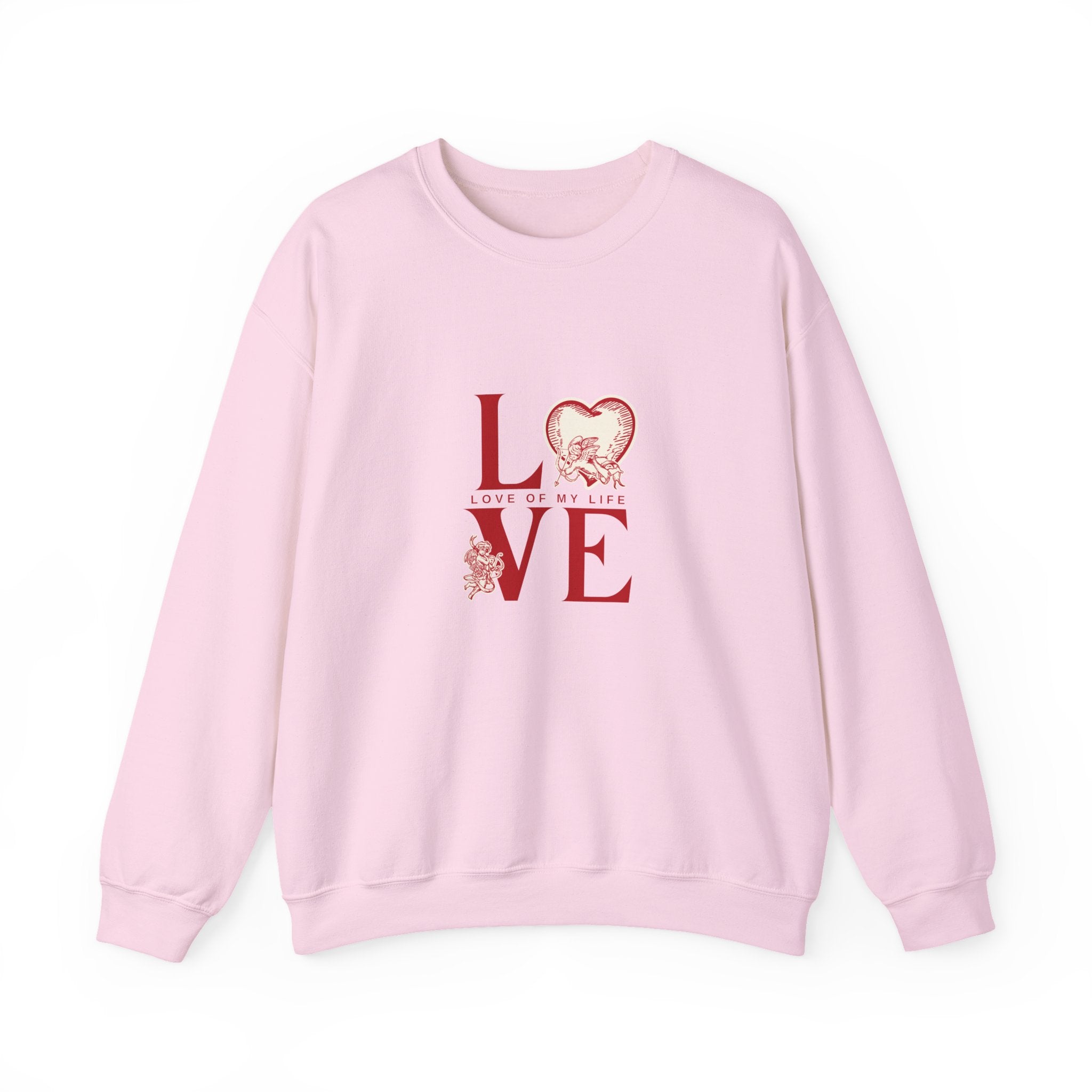 Pink sweatshirt with LOVE typography and heart floral graphic design for casual wear