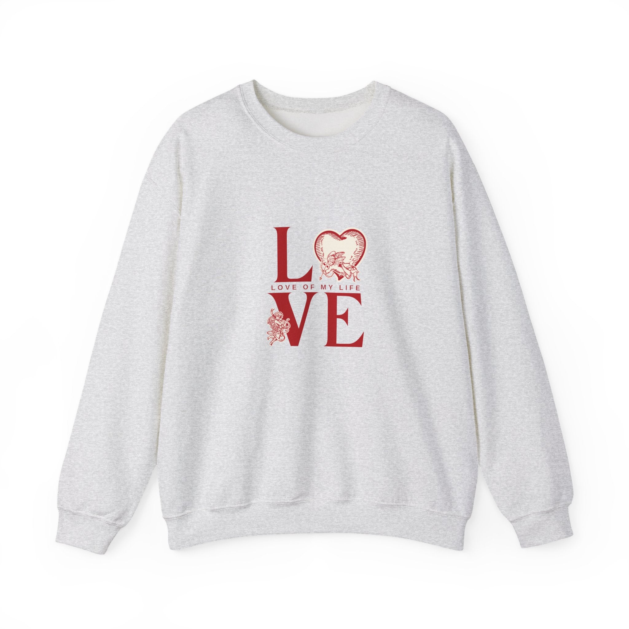 Romantic ash crewneck sweatshirt with heart and floral LOVE print