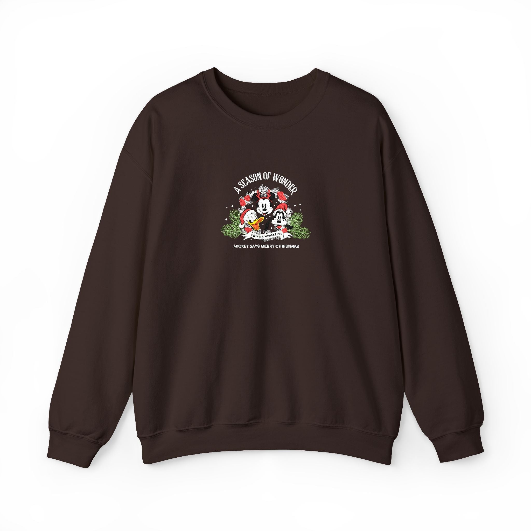 Vintage-style Christmas sweatshirt featuring three cartoon characters