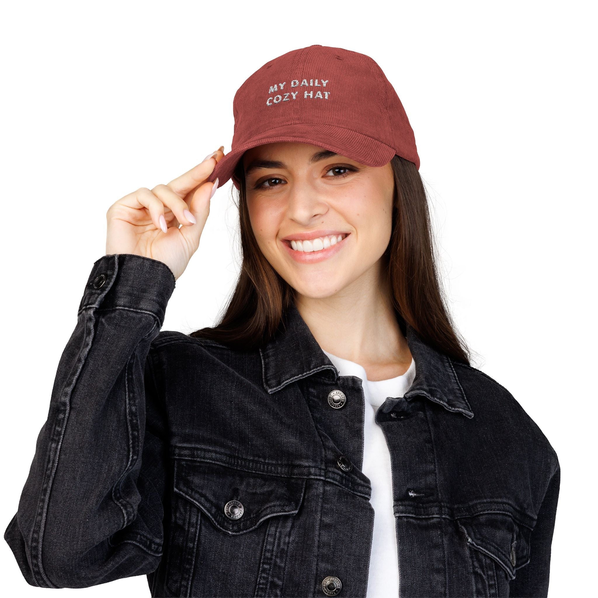 Minimal corduroy baseball cap with cozy everyday design in burgundy