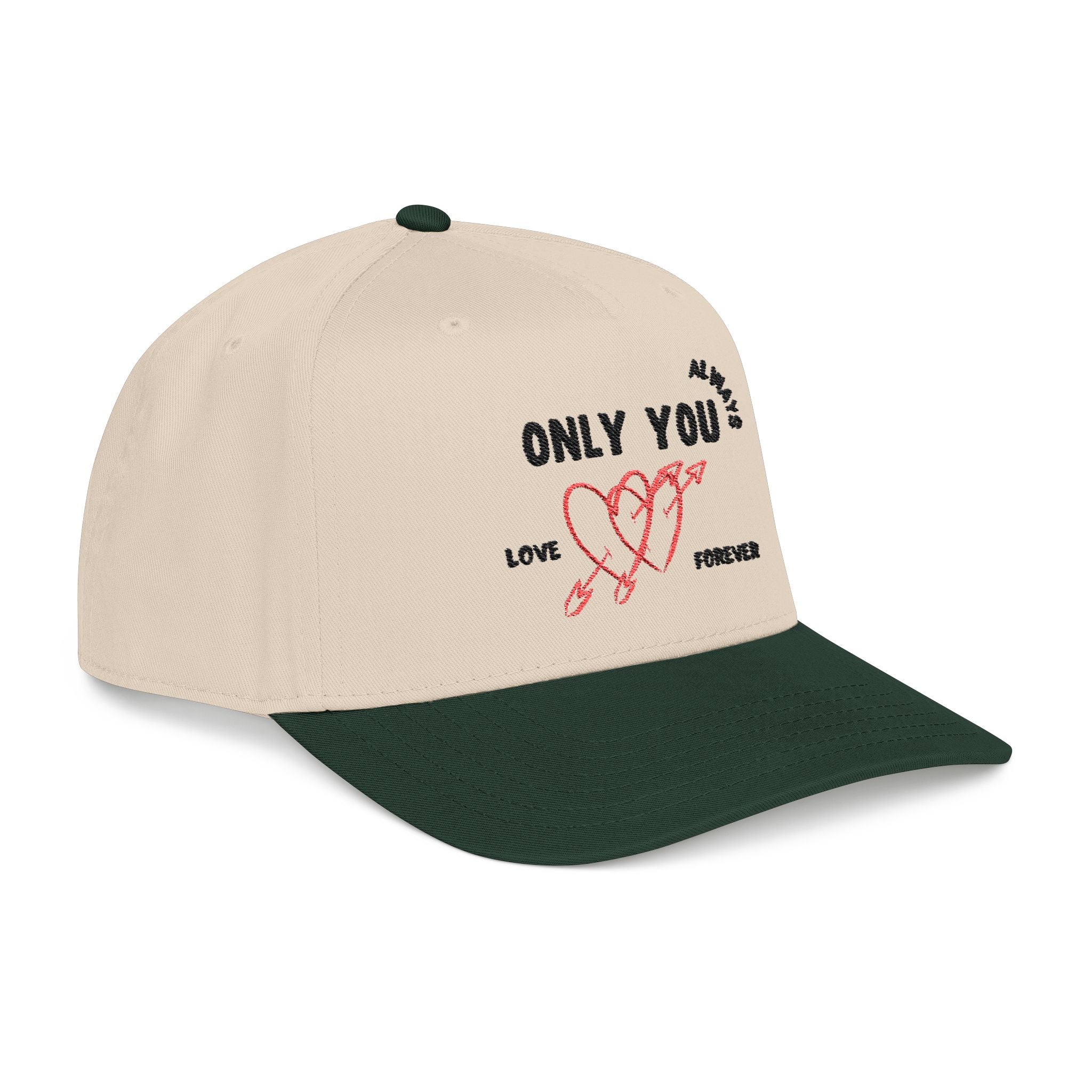 Two-tone embroidered cap with Only You always love forever text