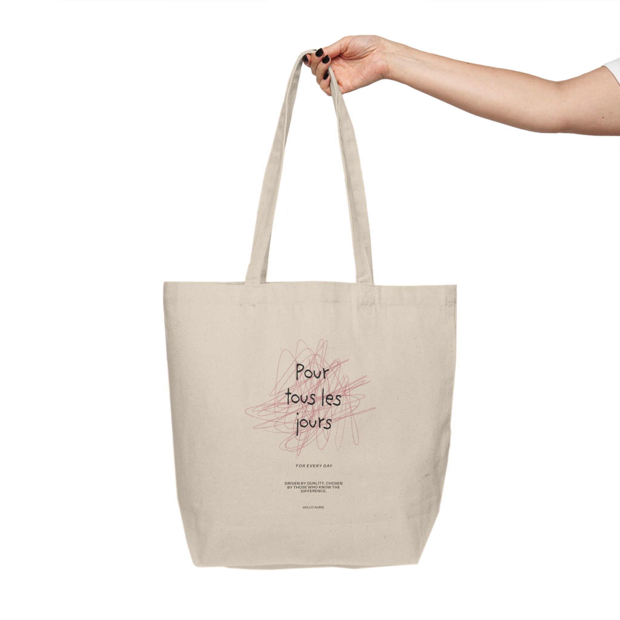 French quote canvas tote bag for daily errands and work, chic everyday carryall