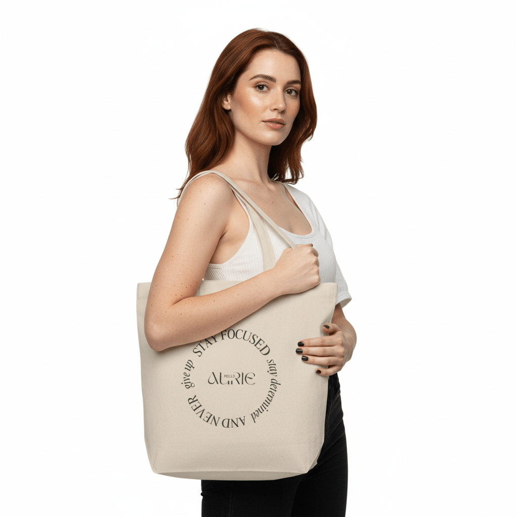 Stay Focused Stay Determined tote bag with aurie by positive text
