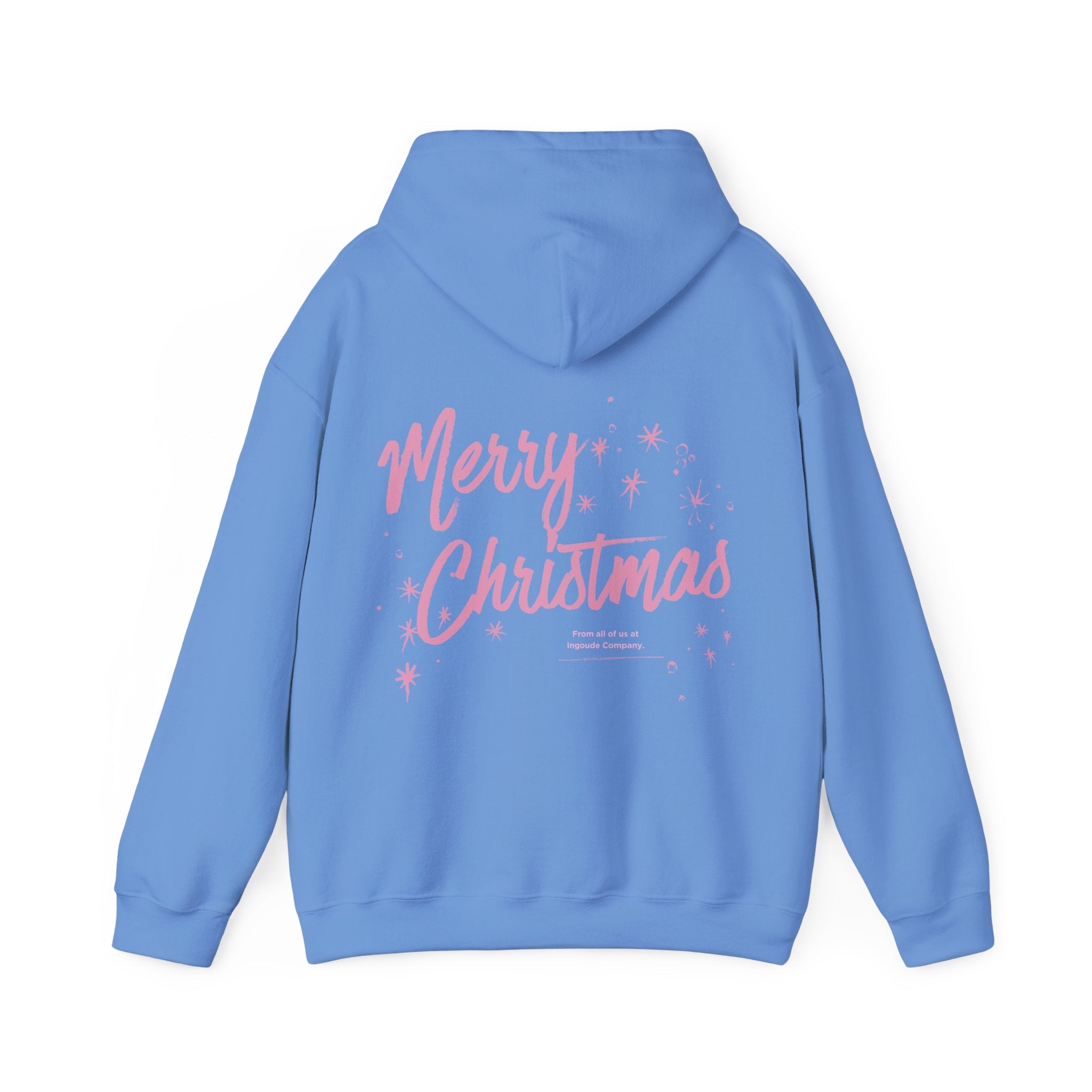 ’Tis the Season Christmas hoodie back view with pink Merry Christmas typography and star details