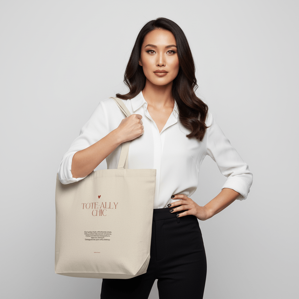 Reusable canvas tote bag featuring modern chic lettering