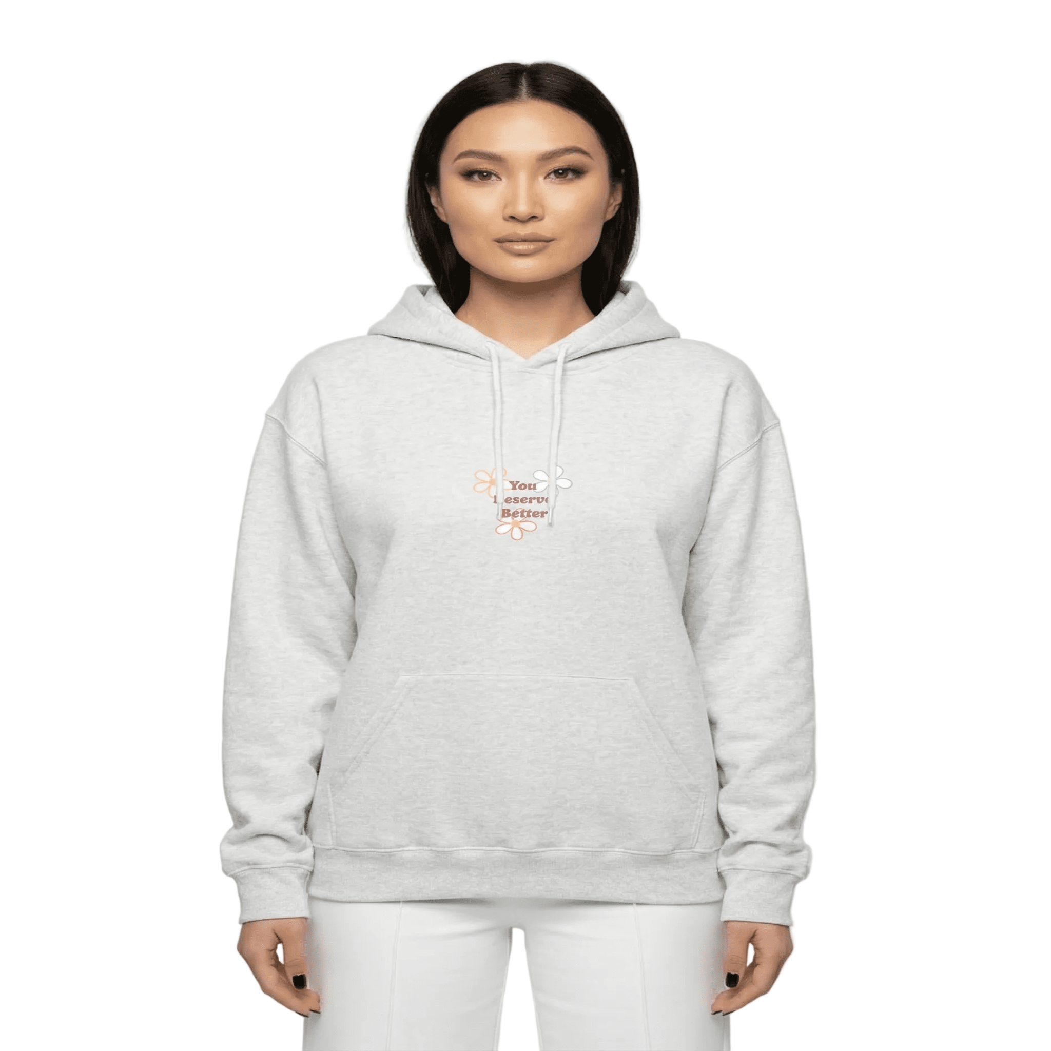 Cozy self care hoodie with inspirational quote and retro flower illustration