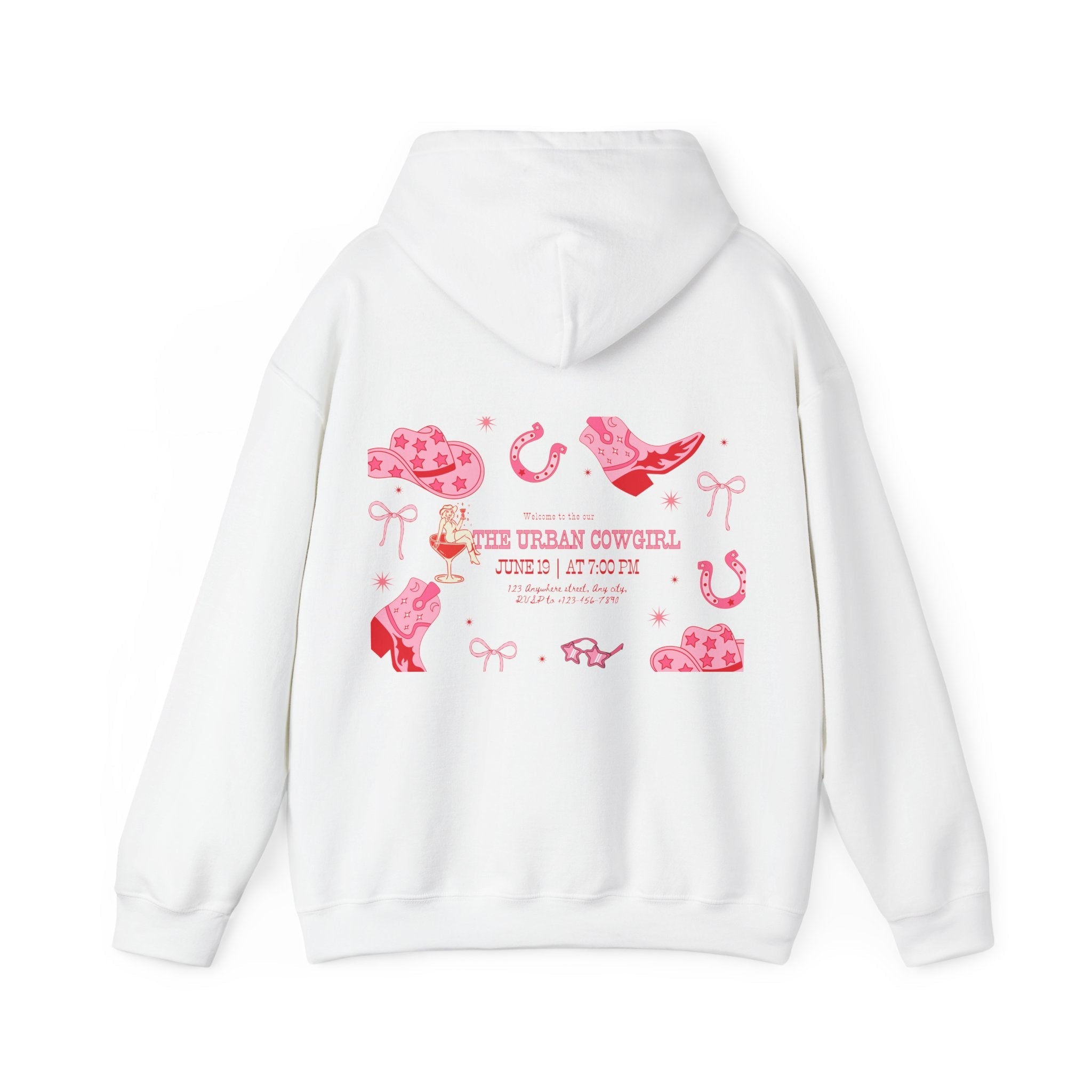 Back view of Urban Western Chic Cowgirl Hoodie featuring relaxed fit and chic western streetwear silhouette