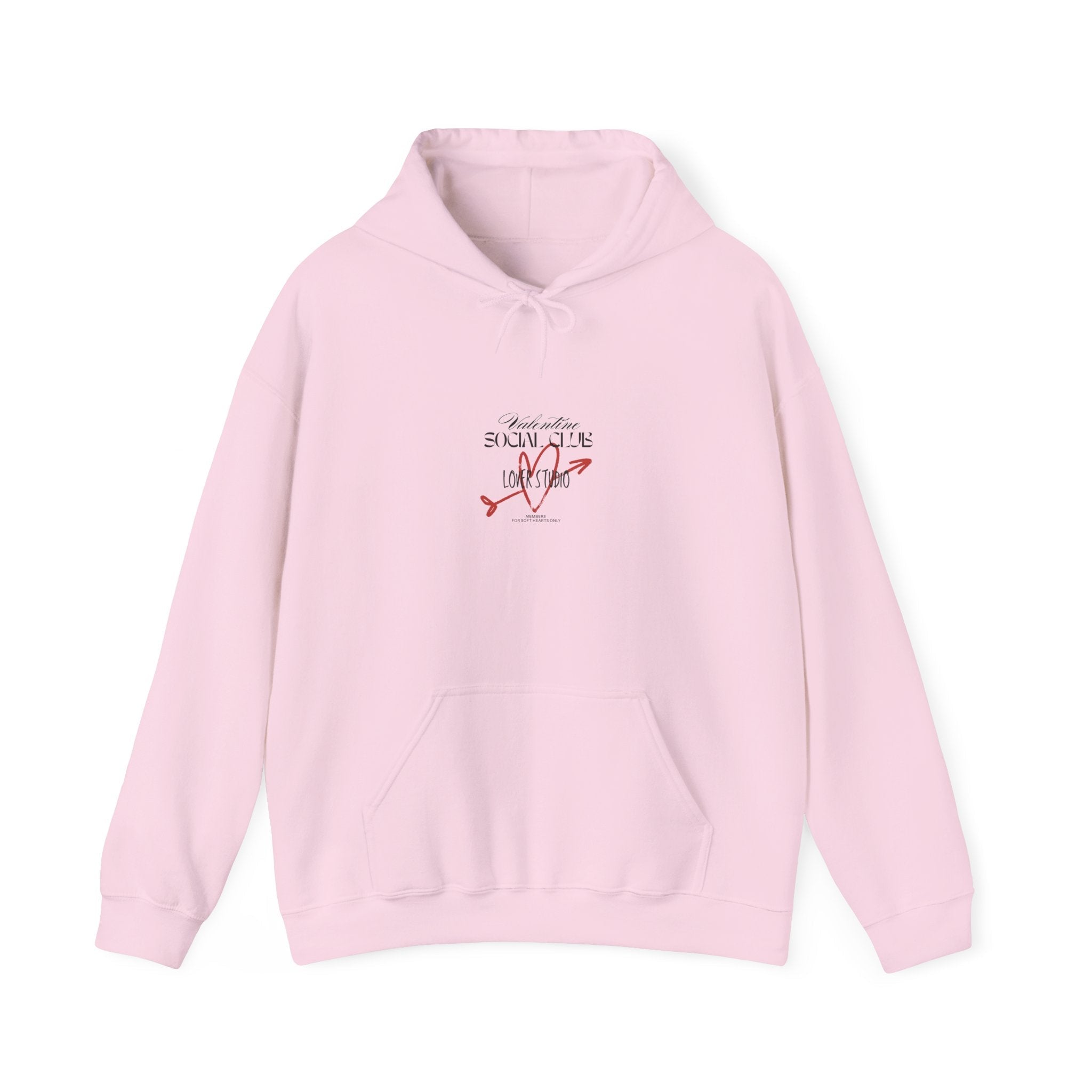 Valentine Social Club unisex hoodie front design with small centered chest graphic and romantic pastel aesthetic