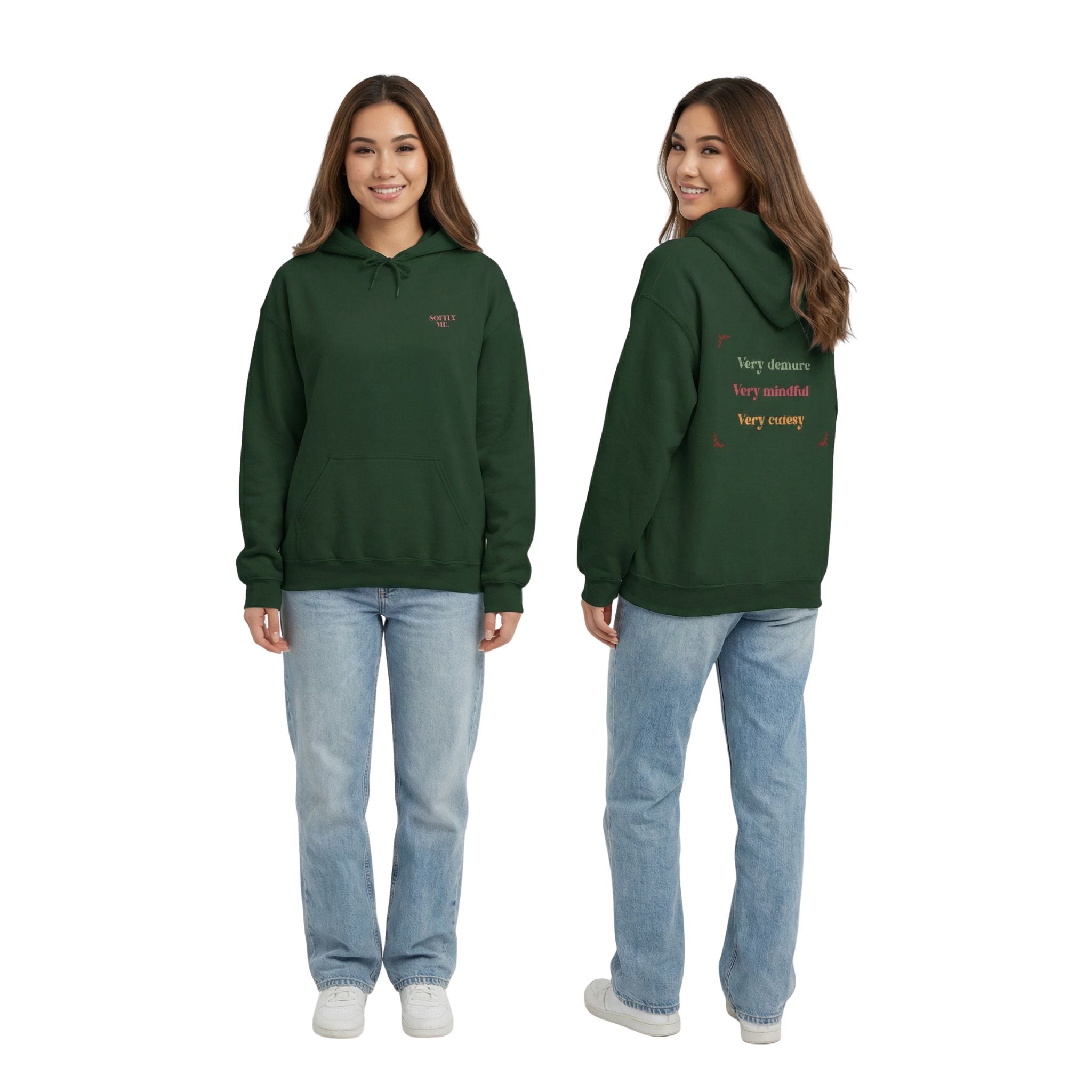 Very Demure, Mindful & Cutesy unisex hoodie with cozy fit and minimalist aesthetic design