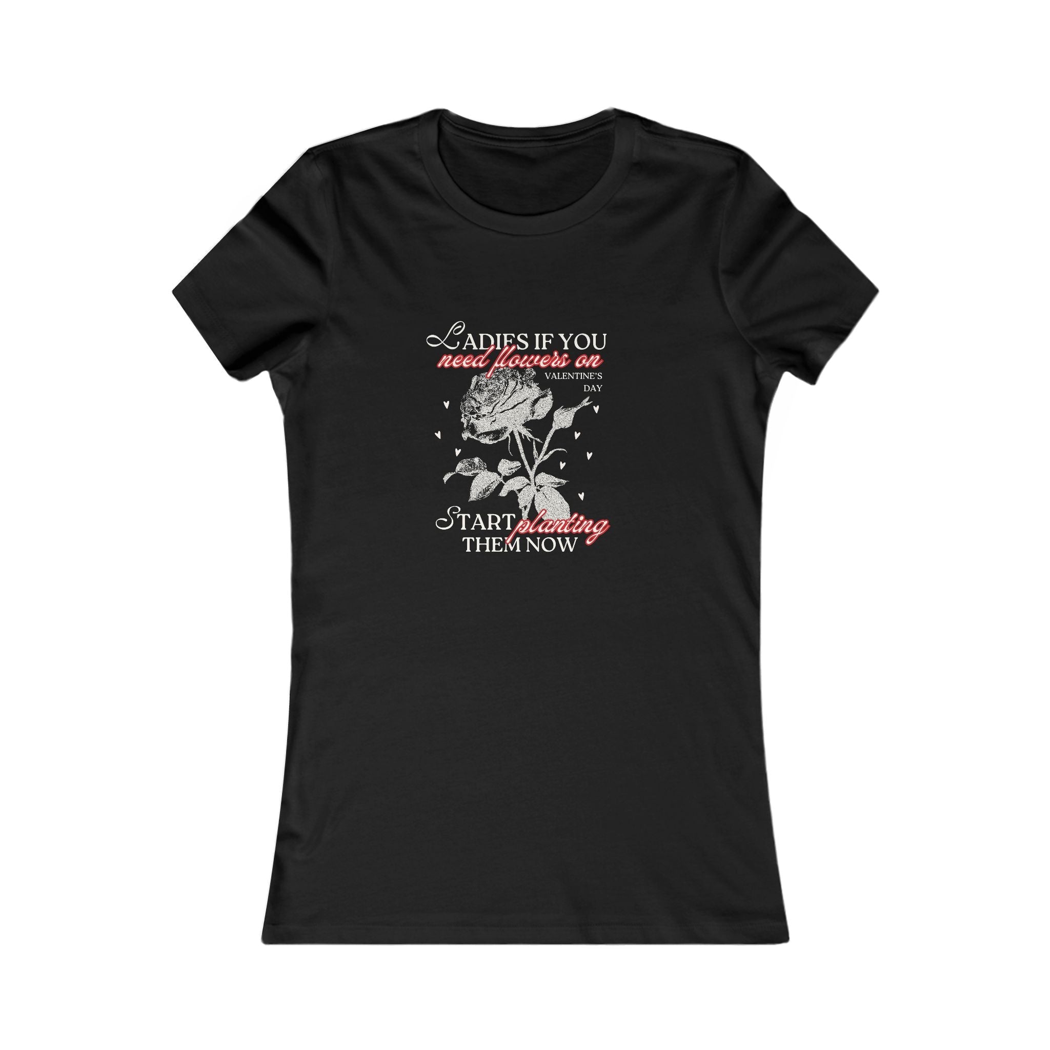 Women’s 'If You Need Flowers' black cotton T-Shirt with front floral botanical illustration.