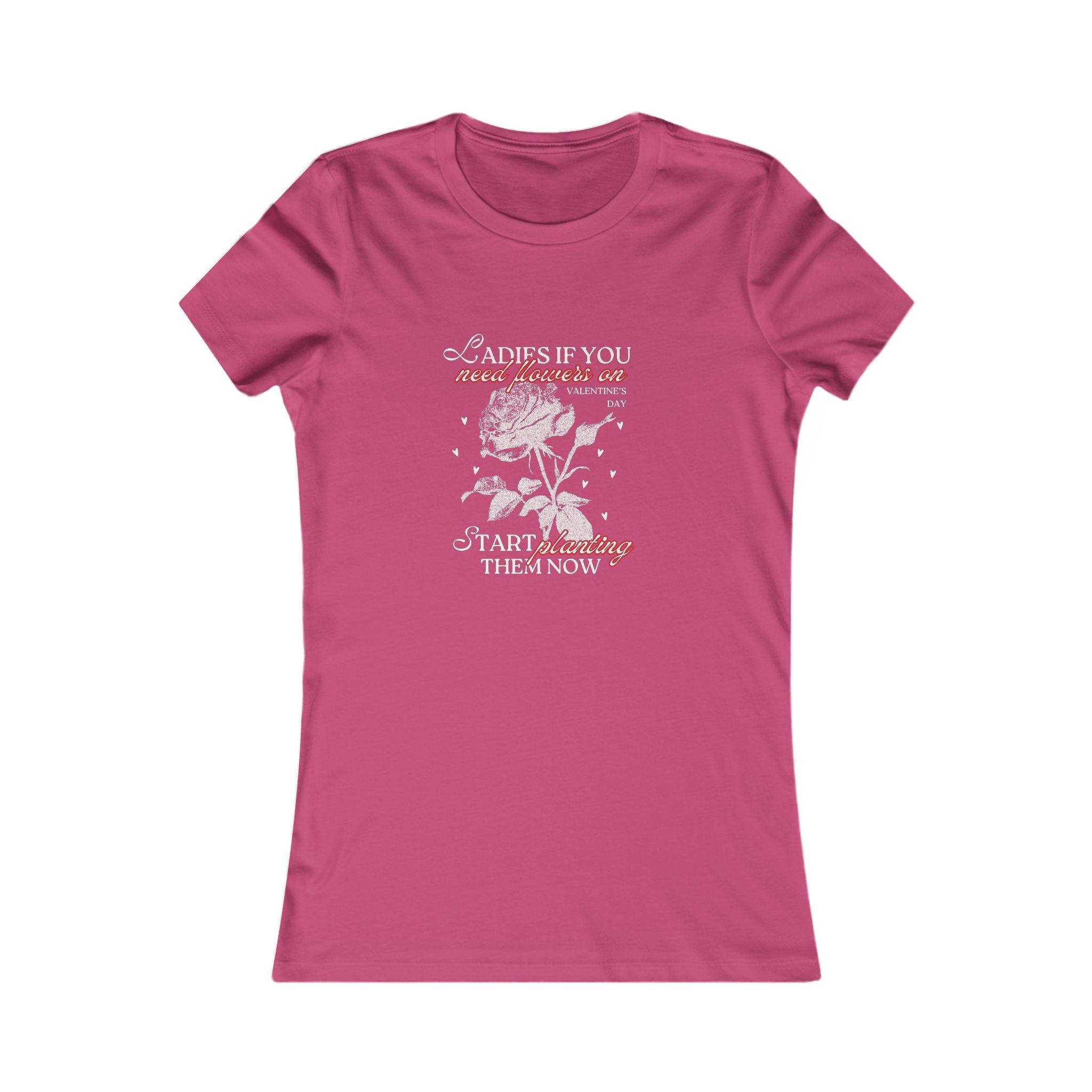 front view of Women’s 'If You Need Flowers' berry cotton T-Shirt with floral graphic