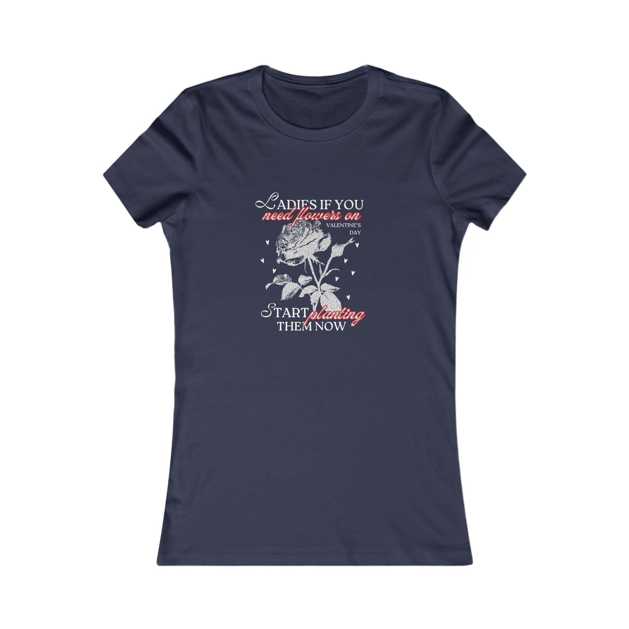 Women’s 'If You Need Flowers' navy cotton T-Shirt with front botanical illustration