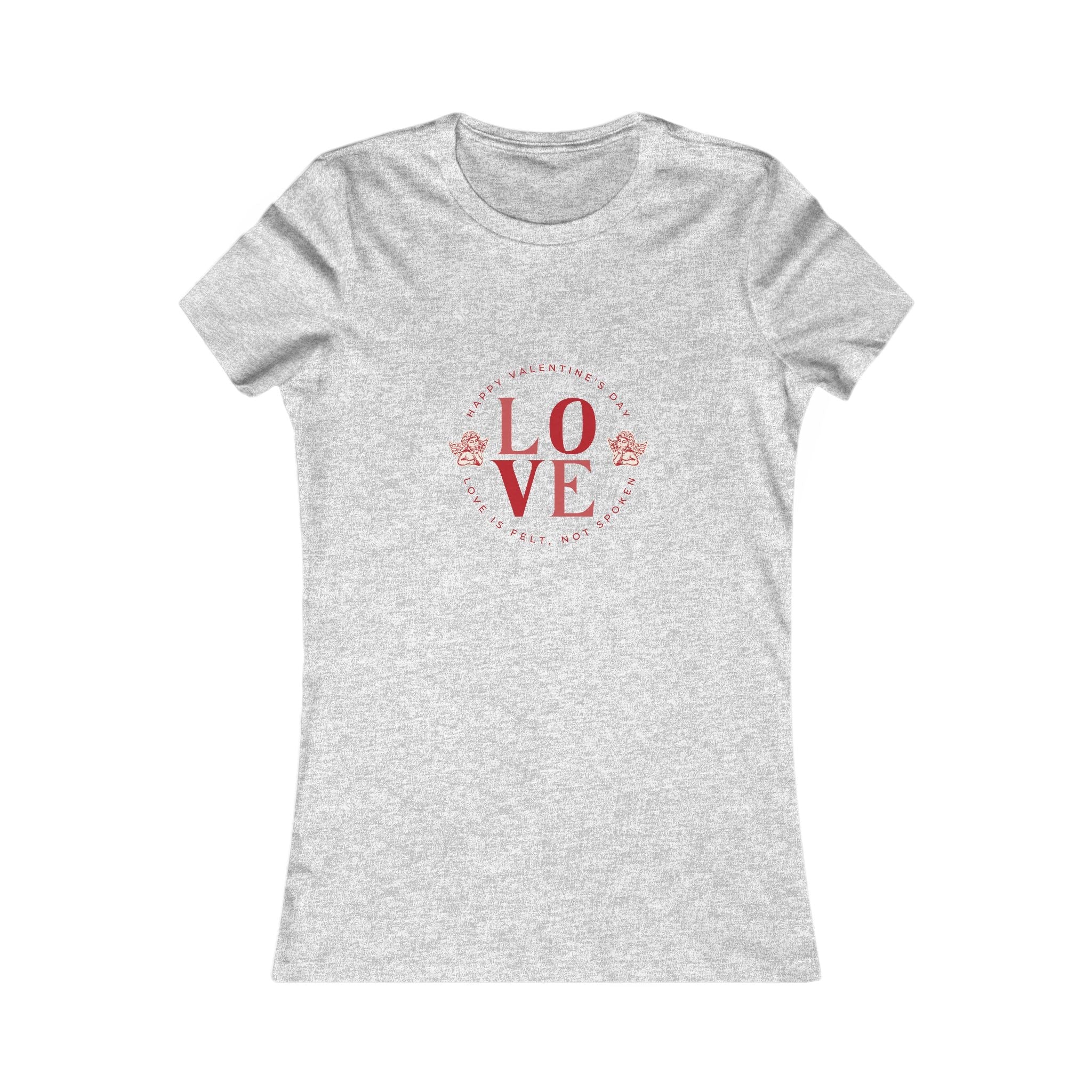 front view of Women’s Love Cupid silver cotton T-Shirt with cupid graphic
