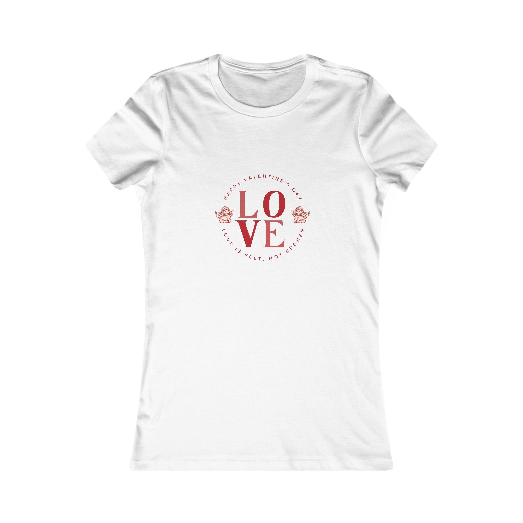 front view of Women’s Love Cupid white T-Shirt front Valentine’s Day design