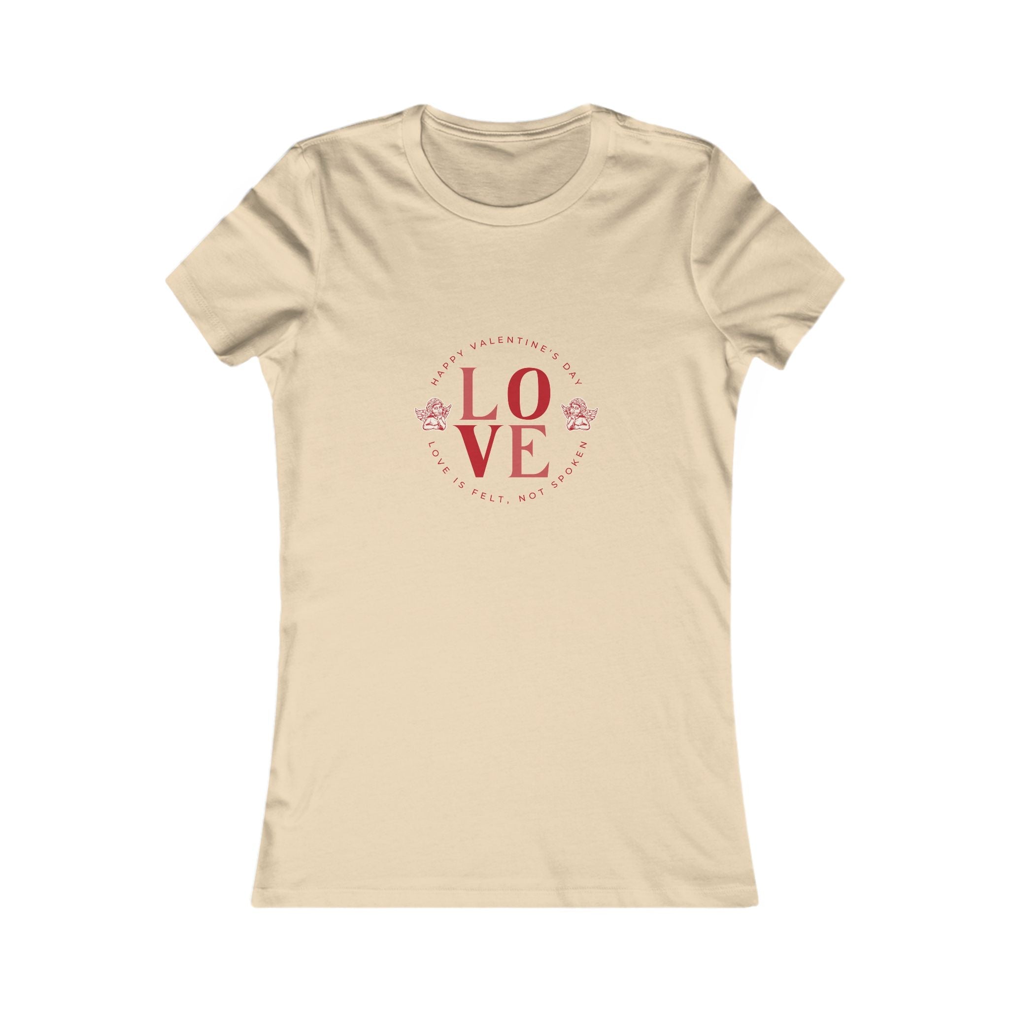 Women’s Love Cupid soft cream T-shirt featuring a cupid graphic on the front