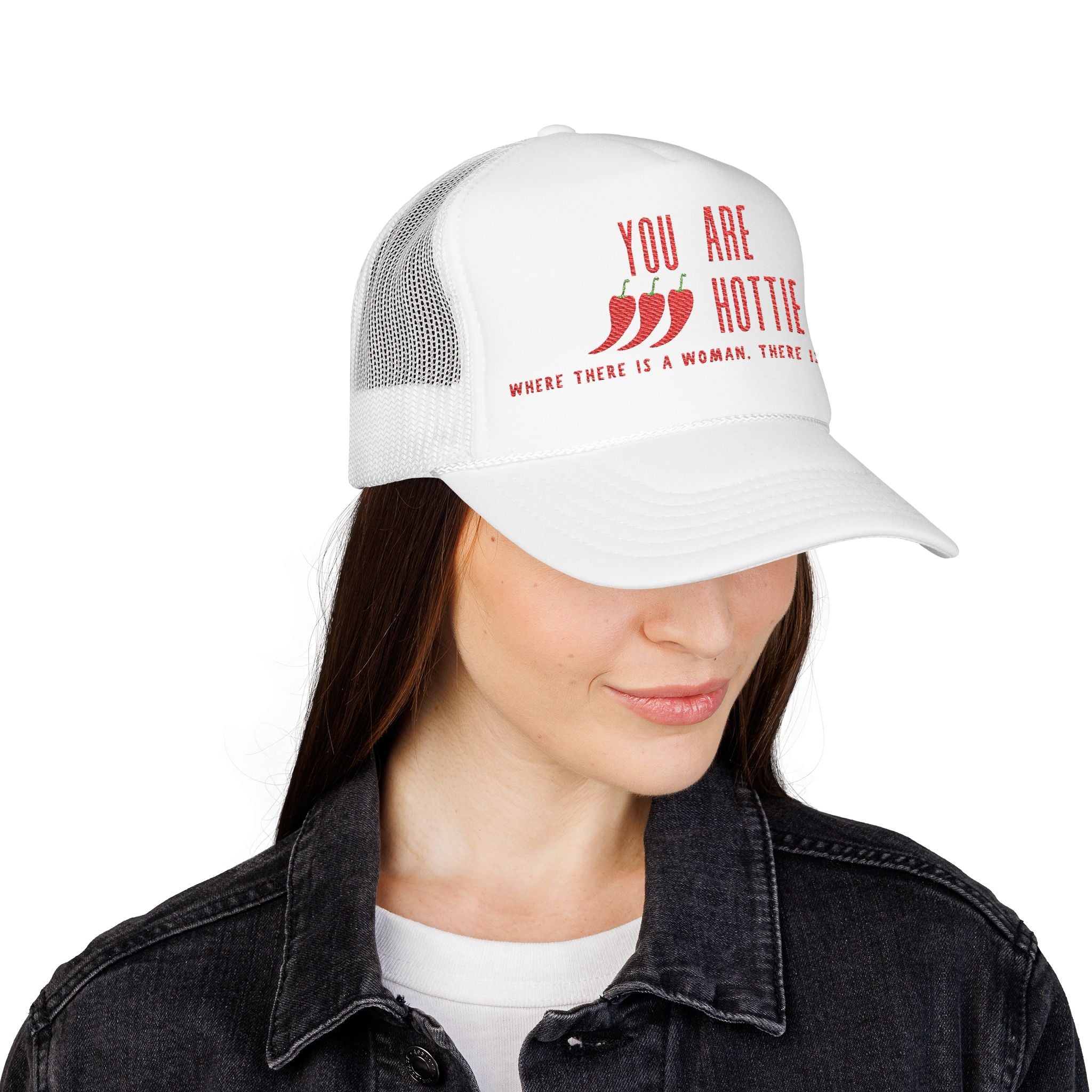 Spicy statement trucker hat featuring “You Are Hottie” embroidery
