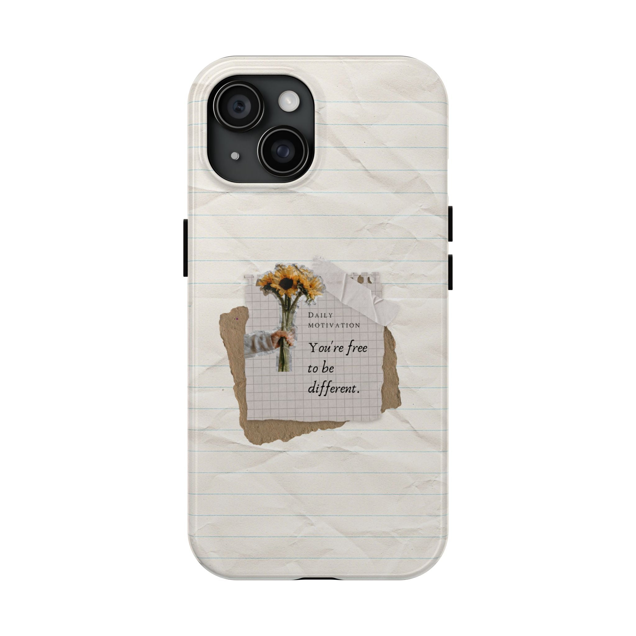 Vintage aesthetic iPhone case with sunflower bouquet and motivational quote