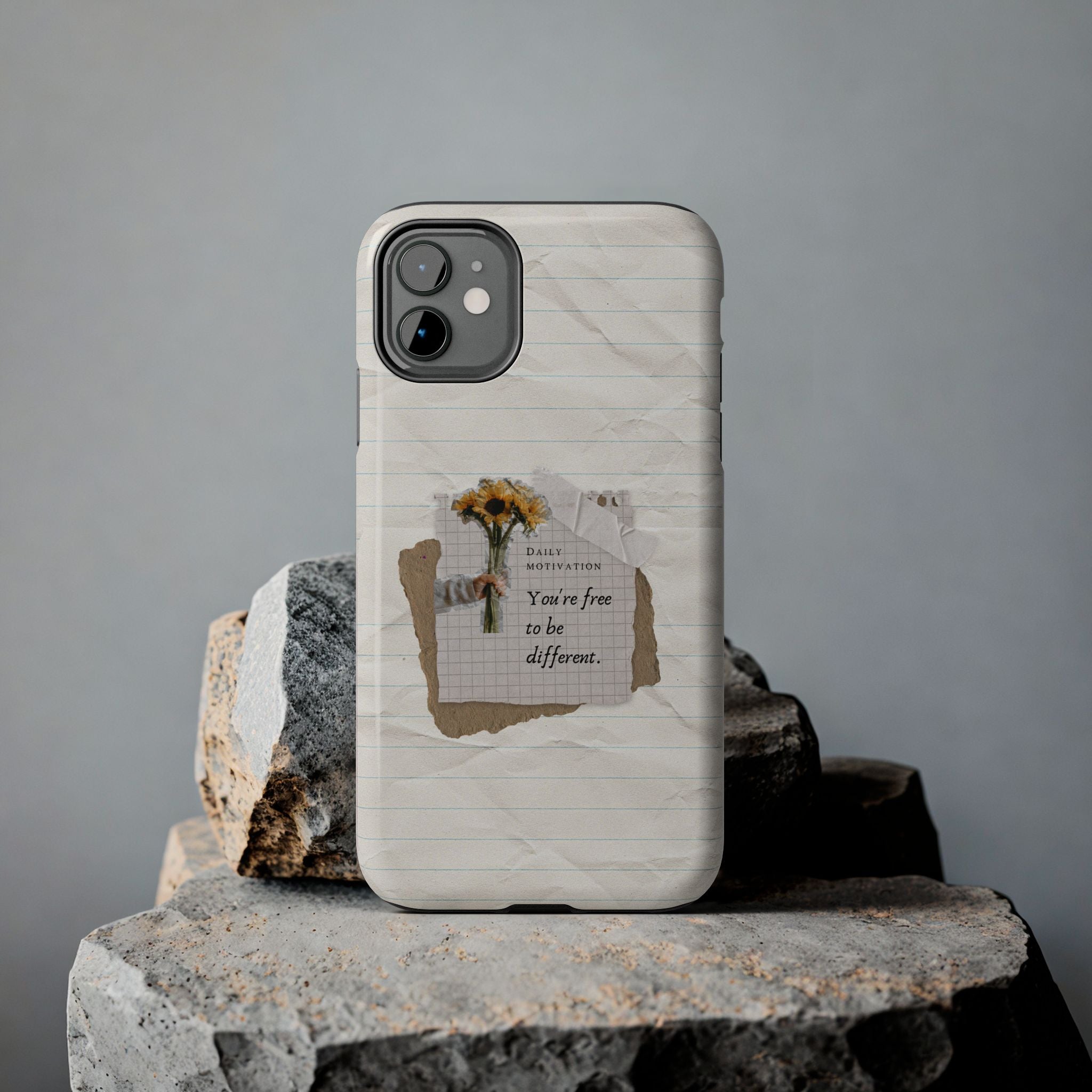 You’re Free to Be Different quote phone case with scrapbook collage design